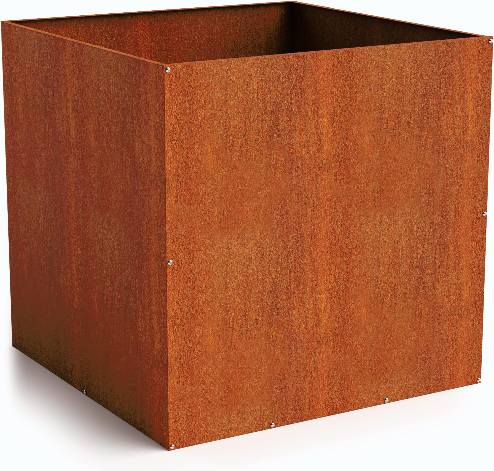 - Corten Steel Cube Outdoor Planter Box, Rustic & Modern Farmhouse Design, Large Raised Metal Garden Bed for Commercial & Residential Use