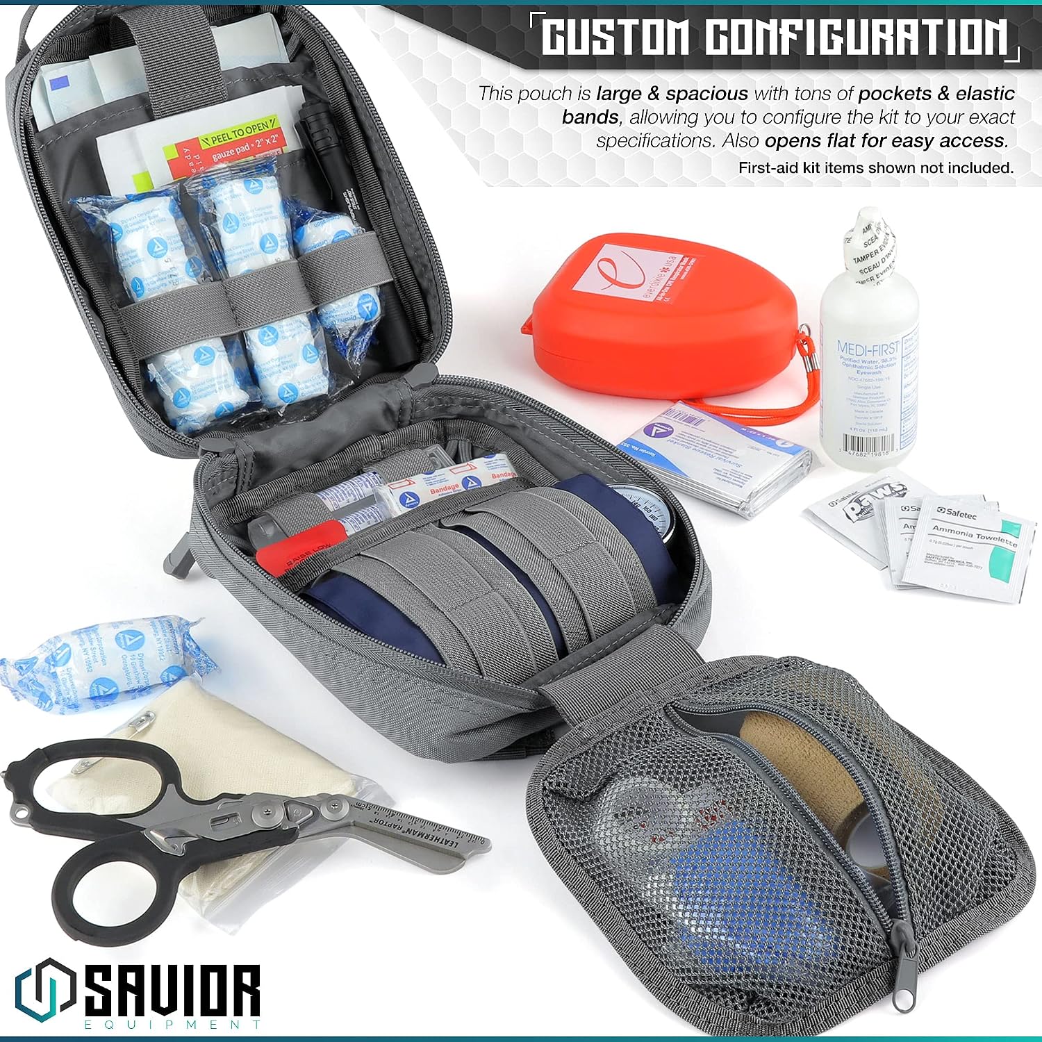 Savior Equipment Rip-Away Tactical MOLLE EDC Medical IFAK Empty First Aid Kit Pouch Multi-Purpose Lightweight Utility Waist Bag - Laser-Cut Style MOLLE
