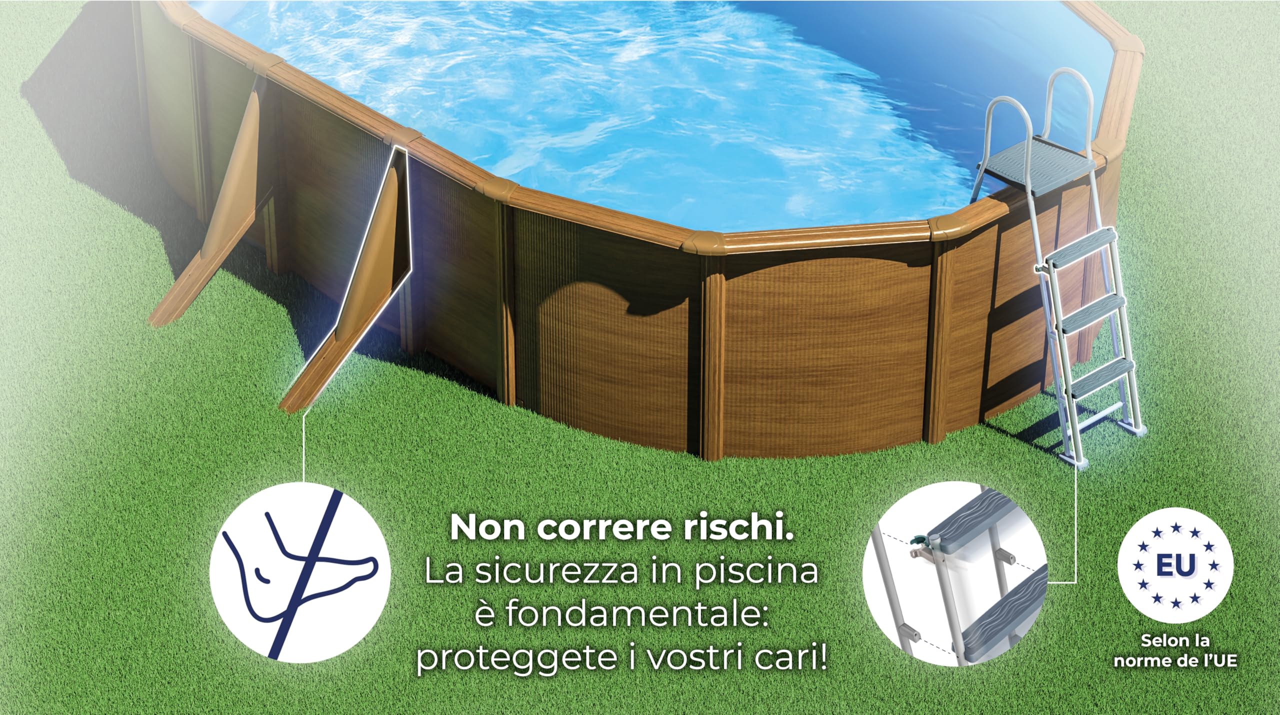 Gre KIT610W Pacific. - Piscina fuori terra in acciaio, ovale con aspetto in legno. Piscina scomponibile per Giardino. 610 x 375 x 120 cm