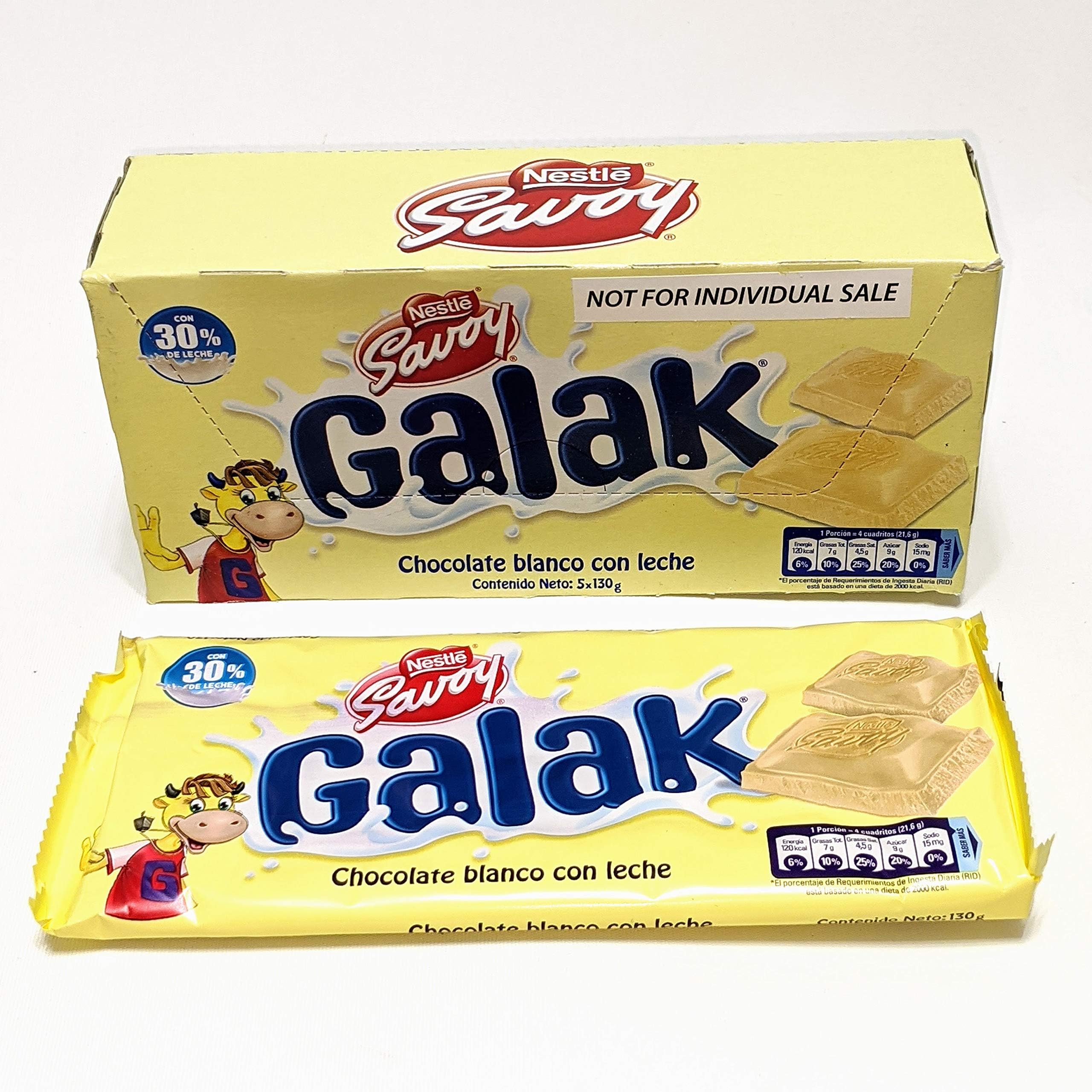 Chocolate Blanco con Leche de Venezuela, contenido neto: 1 caja con 5 barras de 130gr c/u