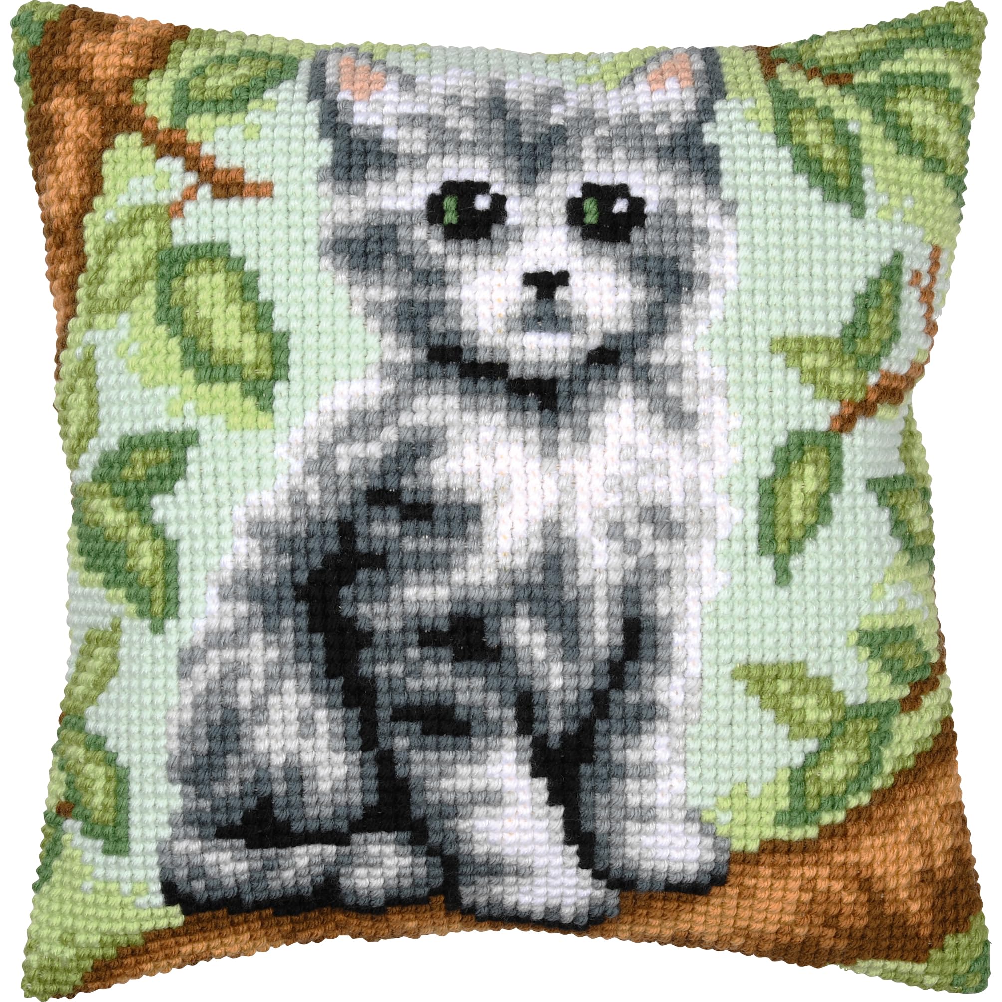 VERVACO Cross Stitch Embroidery Kits Cushion Embroidery Set Beginners Pre-Printed Kitten DIY Set Creative Set for Adults Decorative Cushion 40 x 40 cm Craft Set Craftsman Home Decoration