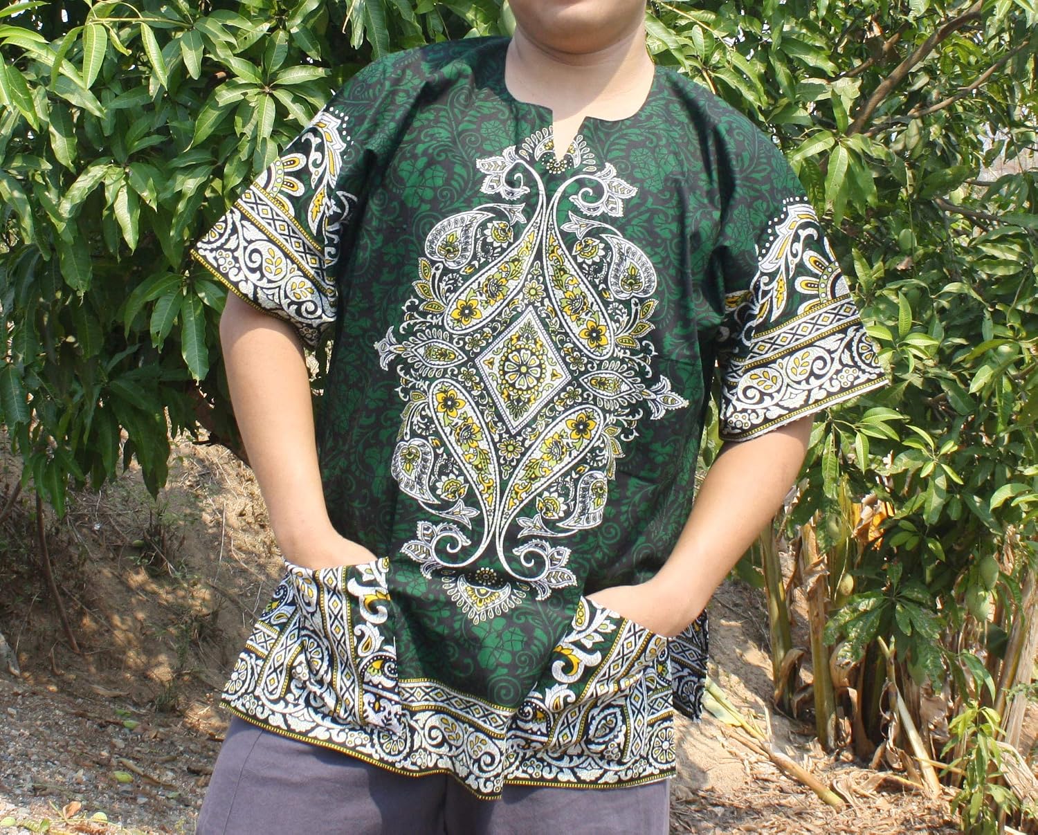 RaanPahMuang Dashiki Shirt Radiant Colors Casual Paisley Intricate Aum Print