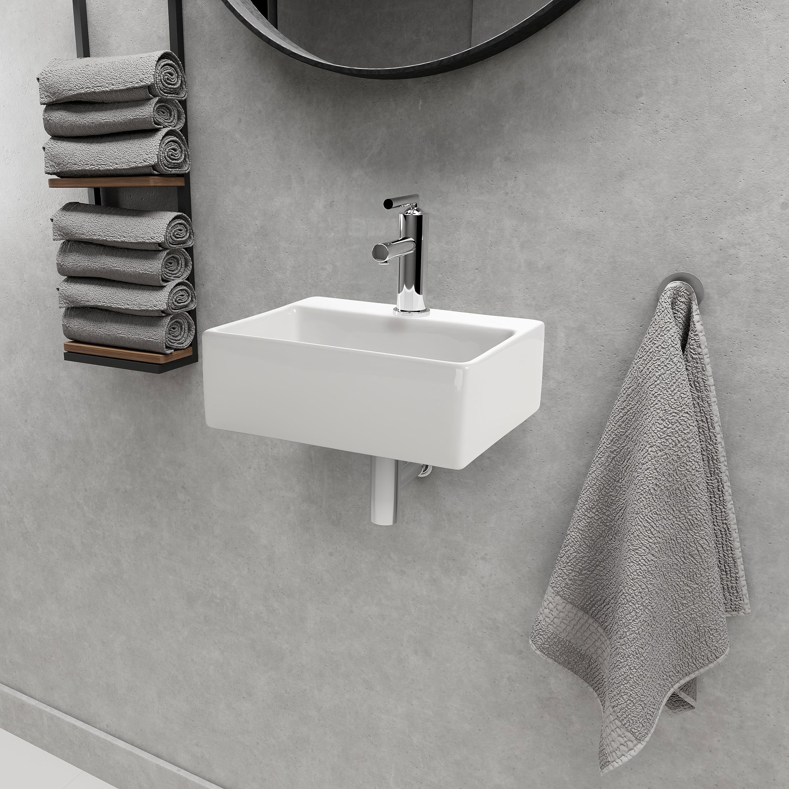 NEG Waschbecken Uno44H (extra klein/eckig) Hänge-Waschschale/Waschtisch (weiß) mit schmalem Rand und Nano-Beschichtung