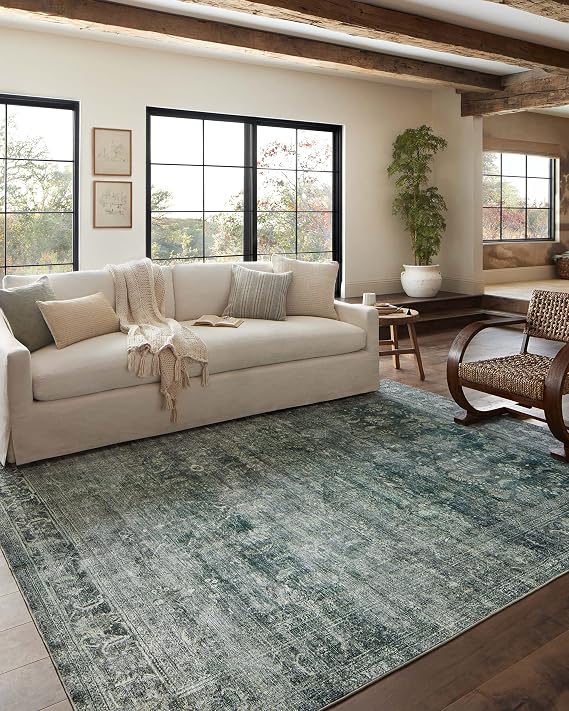 Loloi Magnolia Home by Joanna Gaines Banks Collection BAN-03 Blue/Lagoon 2'-3 x 3'-9 .13 Pile Height, Machine Washable, Accent Rug