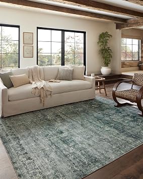 Loloi Magnolia Home by Joanna Gaines Banks Collection BAN-03 Blue/Lagoon 2'-3 x 3'-9 .13 Pile Height, Machine Washable, Accent Rug