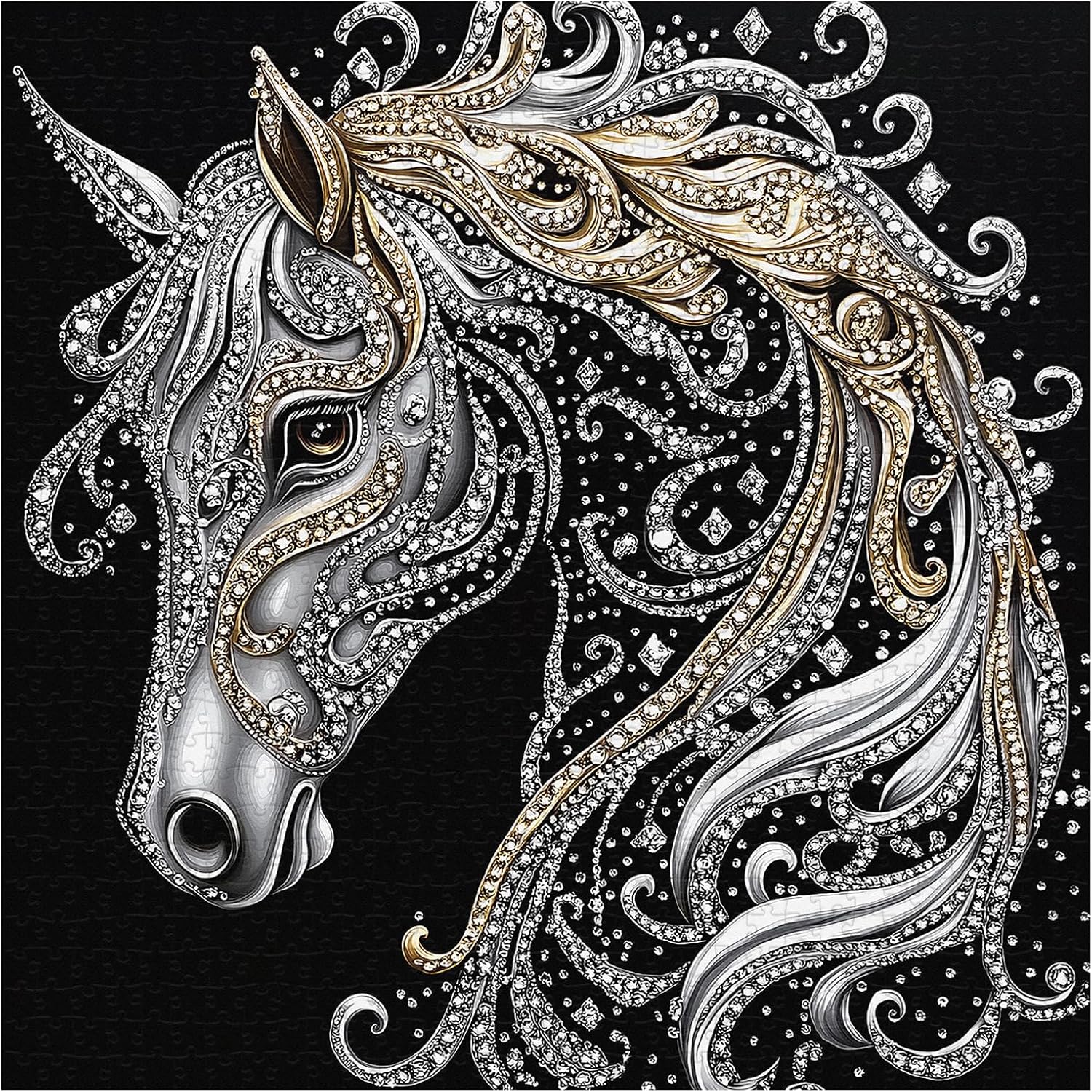 PICKFORU Horse 1000 Piece Puzzle for Adults, Diamond Horse Jigsaw Puzzles Line Art, Challenging Hard Animal Puzzle as Home Decor