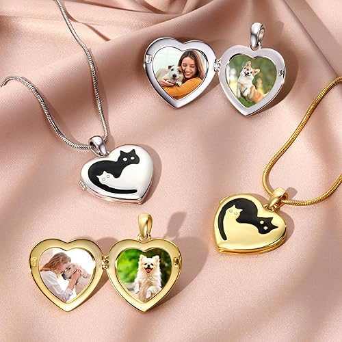 Miniatura 4 de Fanery sue Collar con medallón personalizado para mascotas para mujeres y hombres, collar personalizado con medallón de corazón con estampado de
