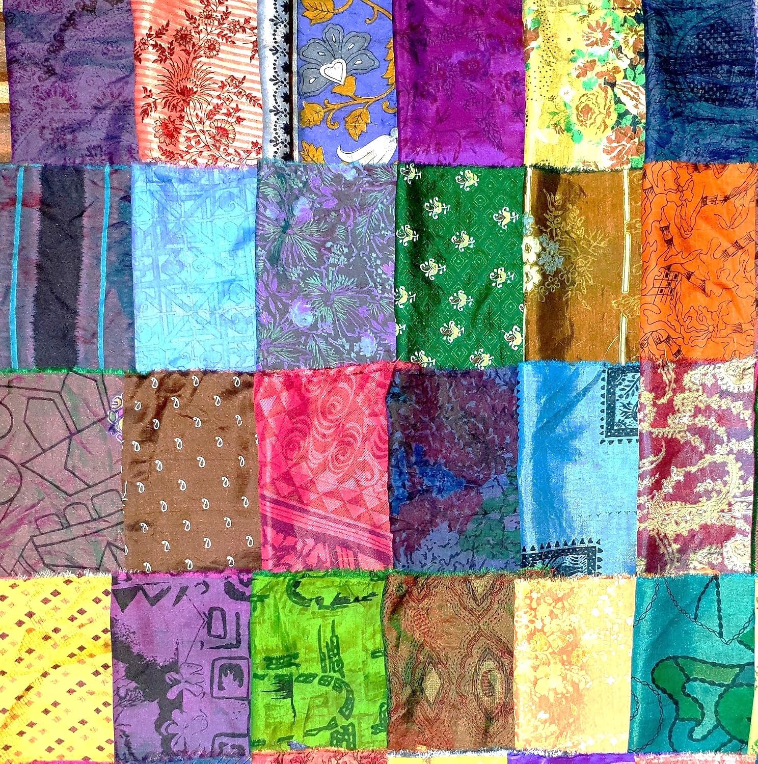 Sari Silk Fabric Squares 8 * 8 Squares Saree Craft Material Home Decor Scrapbook Quilting Project Art Doll Easter (Two Tone Set 2 (15 pcs)) image 3