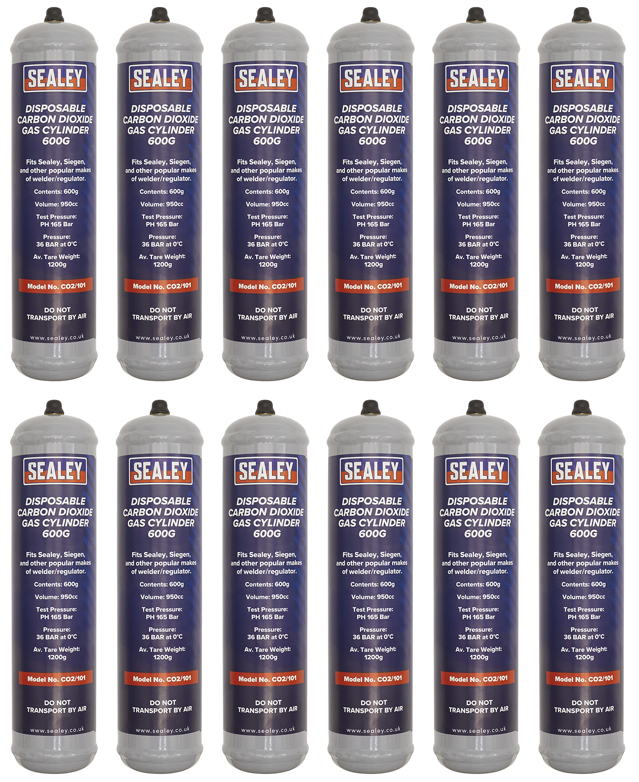 Sealey Bombola di gas monouso-anidride carbonica 600g - Scatola da 12 - CO2/101/12