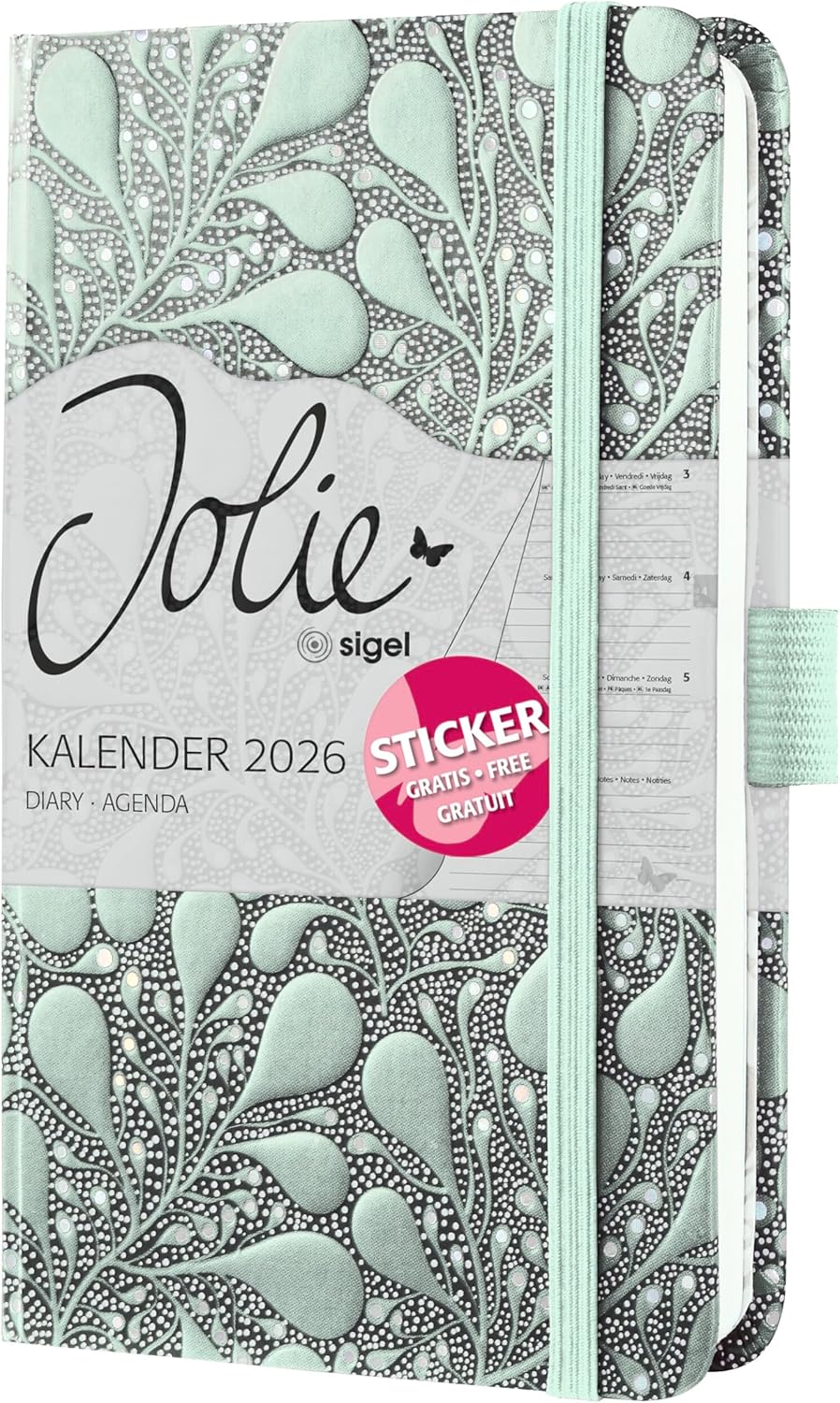 SIGEL Jolie J6360 Weekly Planner 2026, Enchanted Nature, Approx. A6, Green, Hard Cover, Elastic Band, Pen Loop, Slip Pocket, 174 Pages, Vegan, Made from Sustainable Paper, Diary