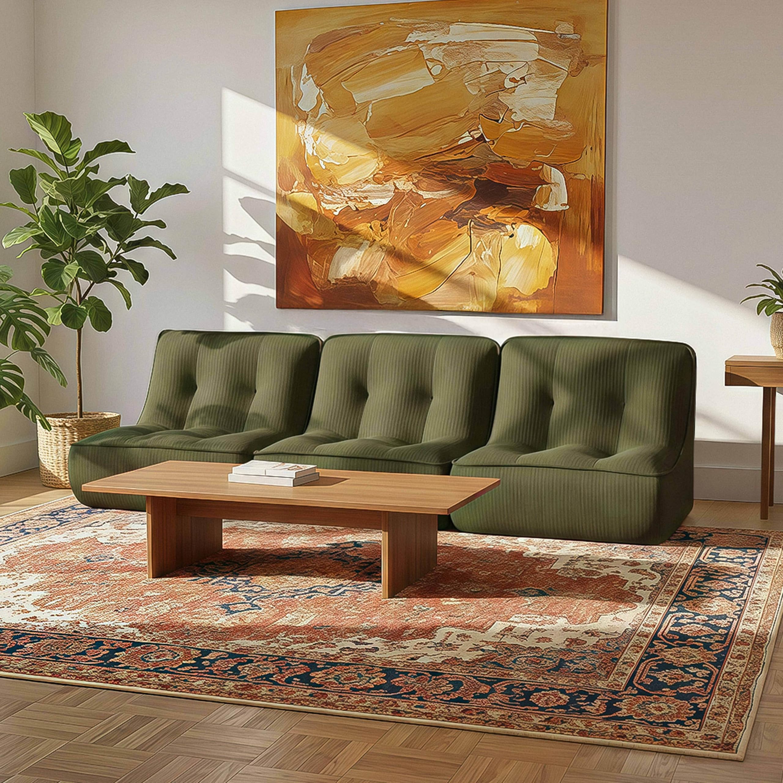 Lot de 3 fauteuils modulable en velours côtelé 240 x 90 x 70 cm vert - Lizy