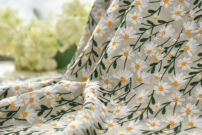 Amazon 刺繍 布 リネン 生地 レース生地 綿 麻 生地 コットン 花柄 生地 布 約幅140cmx長さ50cm ナチュラル おしゃれ ハンドメイド用品 裁縫 Diy 衣装材料 洋服 Cloth マスクケース トートバッグ ポーチ テーブルクロス ドレス ワンピース カーテン 子供服 家庭用