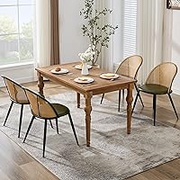 TYBOATLE Green Rattan Dining Chairs Set of 4 w/ Faux Leather Cushions - Boho Mid-Century Modern Kitchen Chairs, Adjustable Feet, 300lbs Capacity