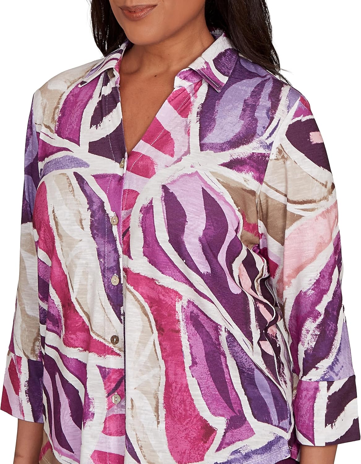 Abstract Floral Button Front Top - Image 5