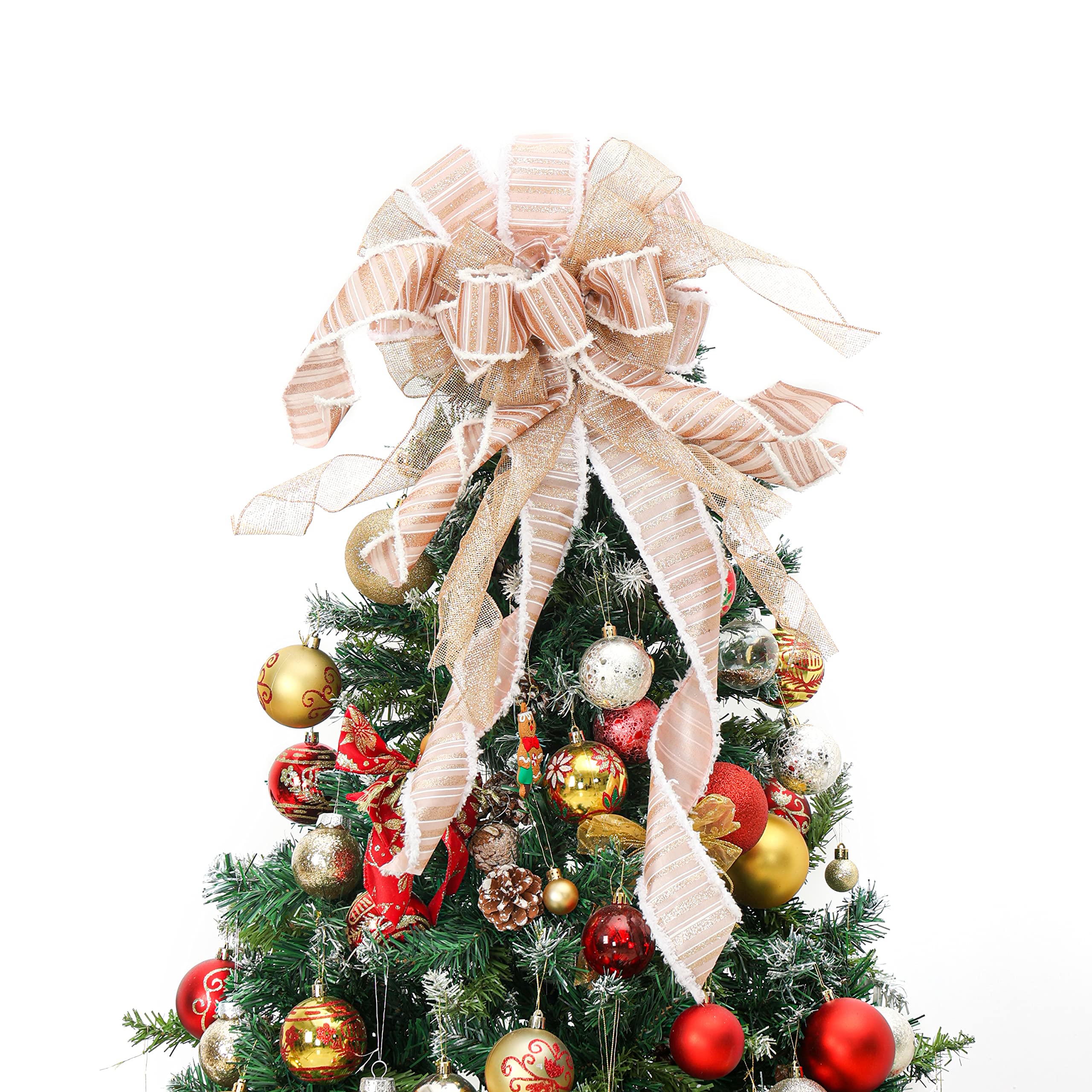 Grand Nœud Décoratif Noël - 65x105 Cm, Satin, Pour Sapin, Porte Ou Cheminée, Décoration De Fête