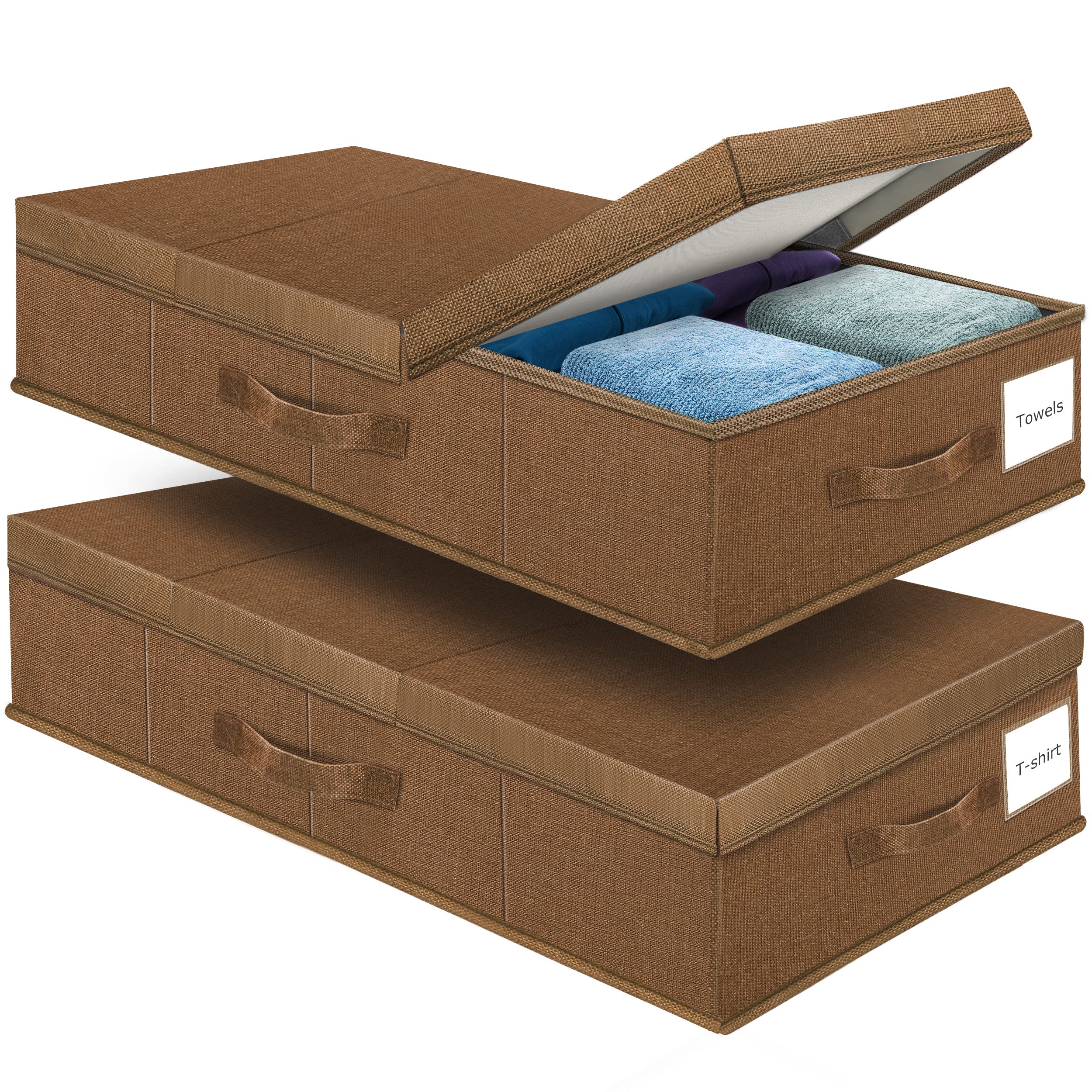 Unterbett-Aufbewahrungsbehälter mit Deckel (2er-Set) Große Unterbett-Aufbewahrungsbox mit Griff, faltbar, stabil unter dem Bett, Aufbewahrungstaschen zum Organisieren von Kleidung, Decken, Kissen Küche, Haushalt & Wohnen