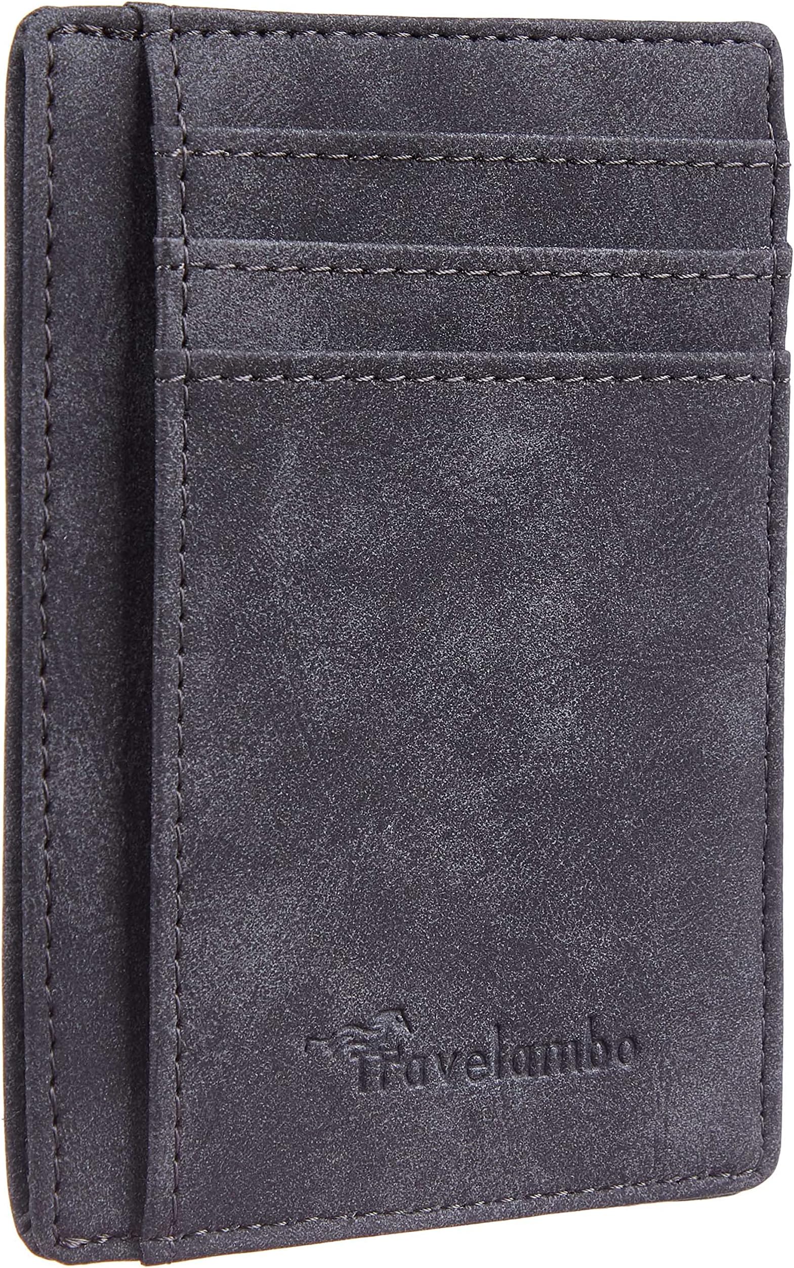 Travelambo Slim Wallet Front Pocket Minimalist Leather RFID Blocking Medium Size, Grey Deep, M, Minimalist
