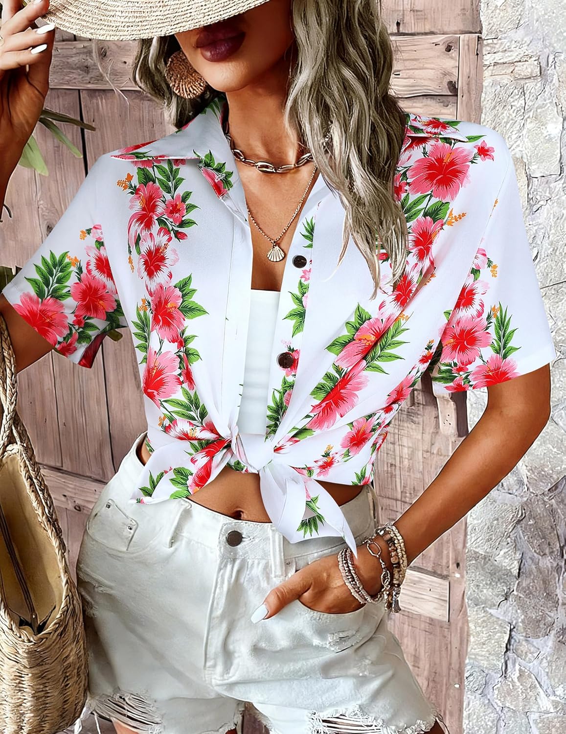 LILYCHIC Women's Hawaiian Shirts Coconut Button Summer Soft Button Down Shirts Short Sleeve - Image 4