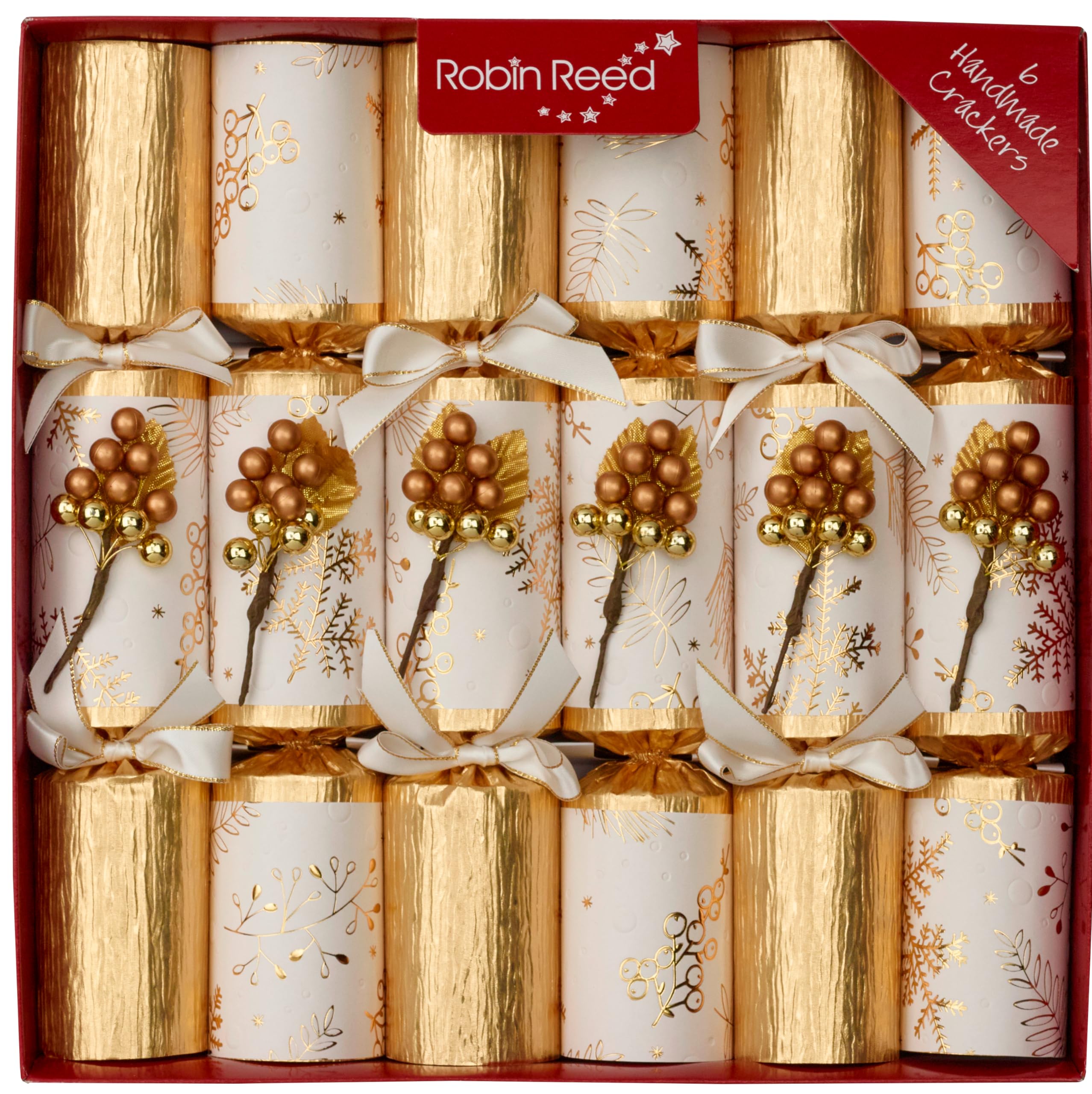 Robin Reed 6 x 12 inch Handmade Luxury Christmas Crackers - gold berry trim