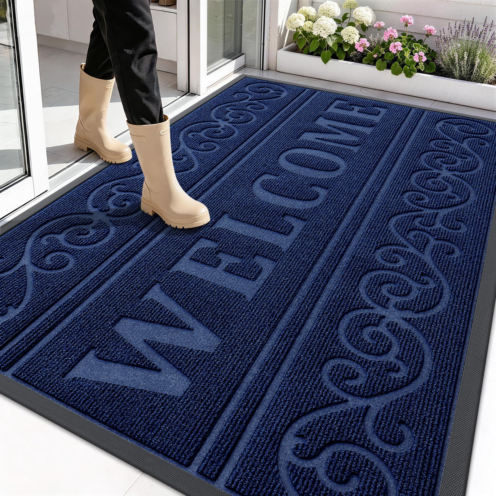 OLANLY Welcome Door Mat Indoor Outdoor 59x34, Heavy-Duty Rubber Doormat