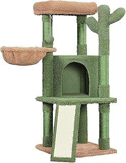 Yaheetech Cactus Cat Tree with Scratching Post, Cute Cat Tower Cats Activity Centre for Indoor Cats, Multi-Leve Cat Condo Climbing Tree w/Hanging Ball & Basket 107cm