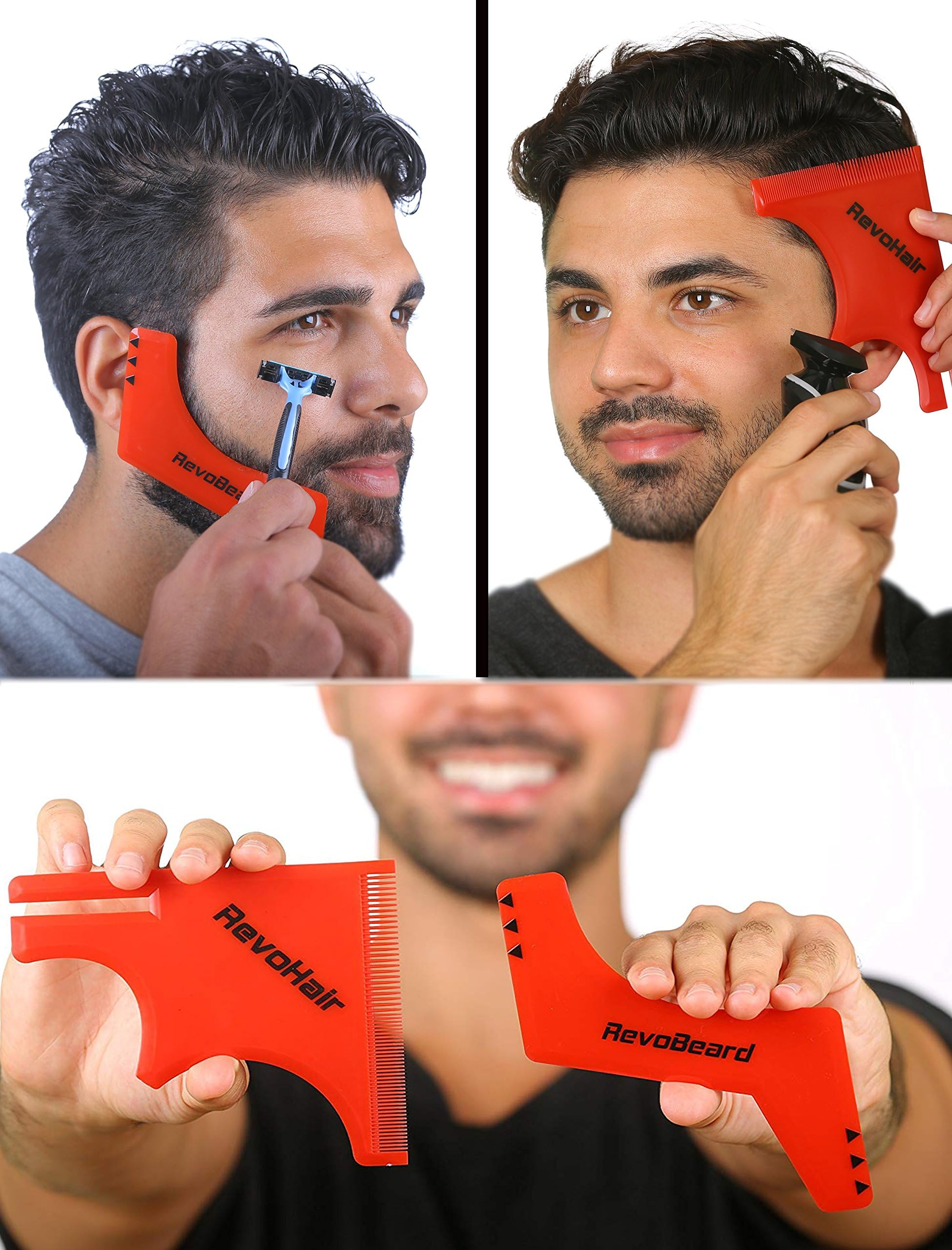RevoBeard & RevoHair - Beard Shaping & Haircut Tool - For Hairline Lineup, Edge up - Template/Stencil for Trimming Beard, Mustache, Goatee, Neckline - Great Barber Supplies - Men's Grooming Kit