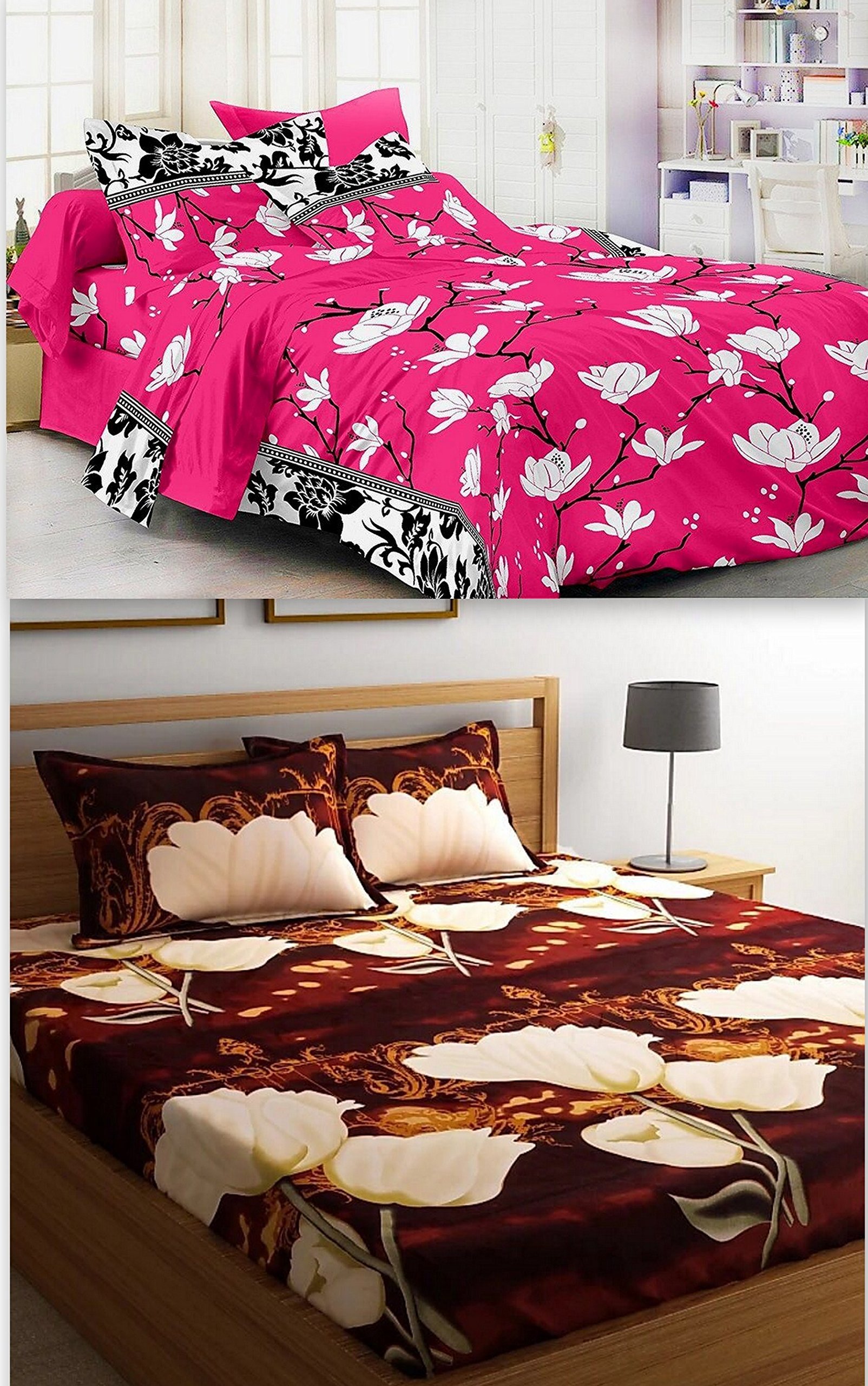 RAMPART Glace Cotton with High Digital Printing Single Bedsheet and 2 Pillow Covers (Multicolour) - Combo Set of 2