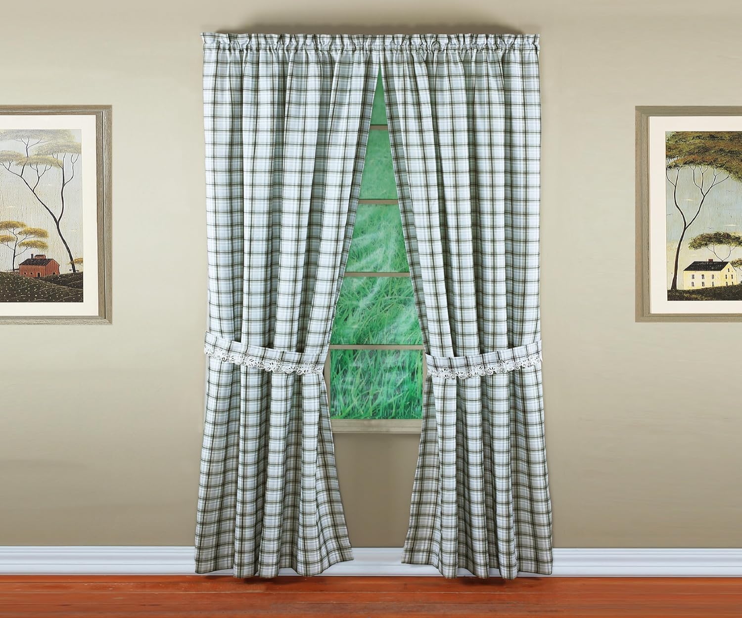 Today's Curtain, Dover Plaid Cutwork Embroidery Panel Pair 84", Black, 4-Piece-Set, 80" W x 84" L,