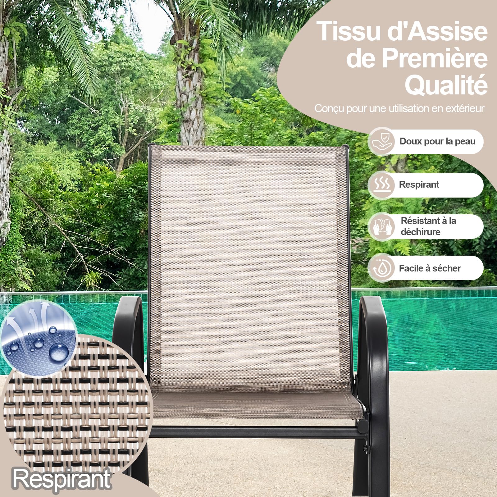 GOPLUS Lot de 2 Fauteuil Jardin Exterieur à Bascule en Textilène, 62 x 91 x 86 CM, Rocking Chair Cadre Métal avec Dossier Incurvé et Accoudoir Ergonomique, Charge 150 KG, pour Jardin, Balcon (Marron)