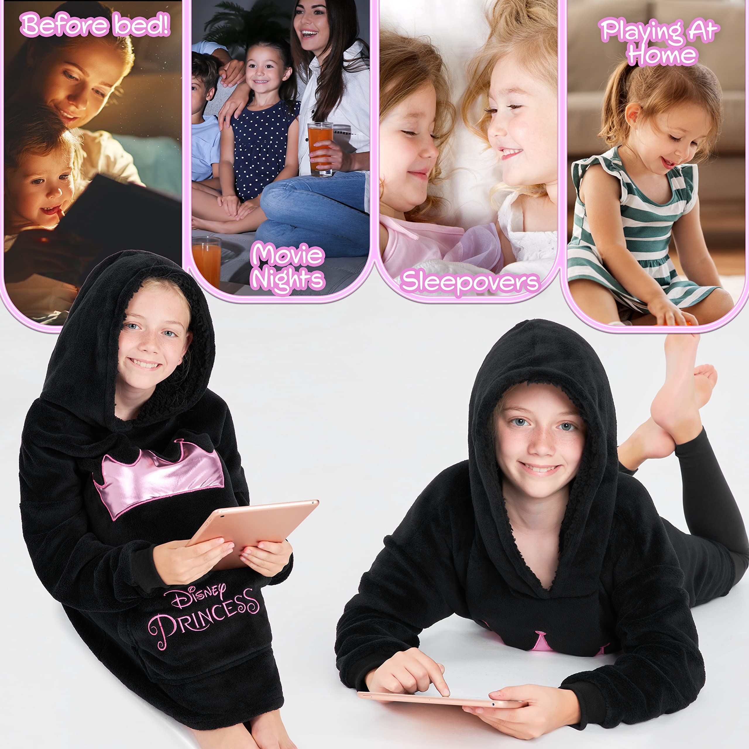 Disney Felpa Oversize Bambina Ragazza con Cappuccio Mickey Minnie Stitch