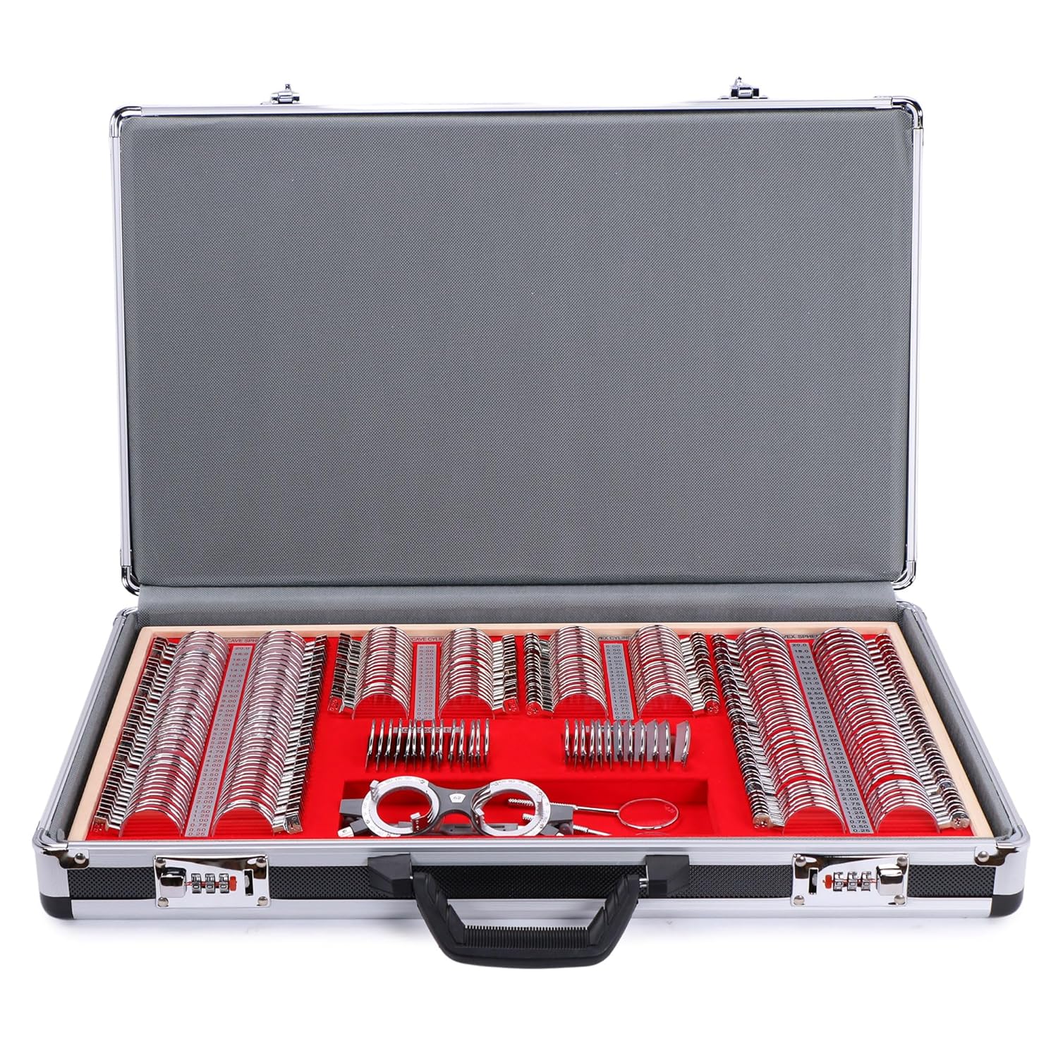 High Qualtiy 266 Trial Lens Set Optical Kit Metal Rim Wood Frame Aluminum Box