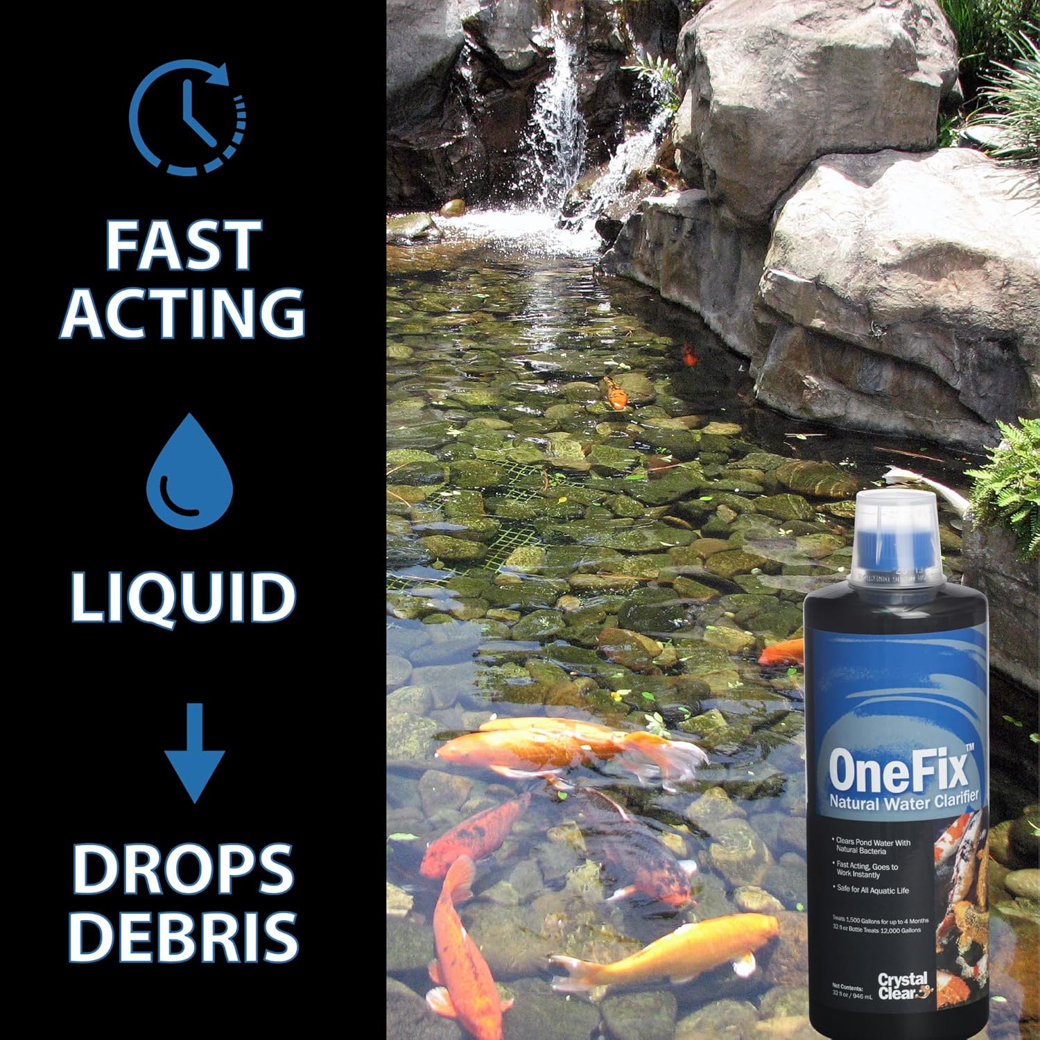 CrystalClear OneFix Beneficial Bio Clarifier Treatment for Clear Water Gardens, Small Outdoor Ponds & Fountains, Koi Fish, Plant & Pet Safe, 1 Gallon