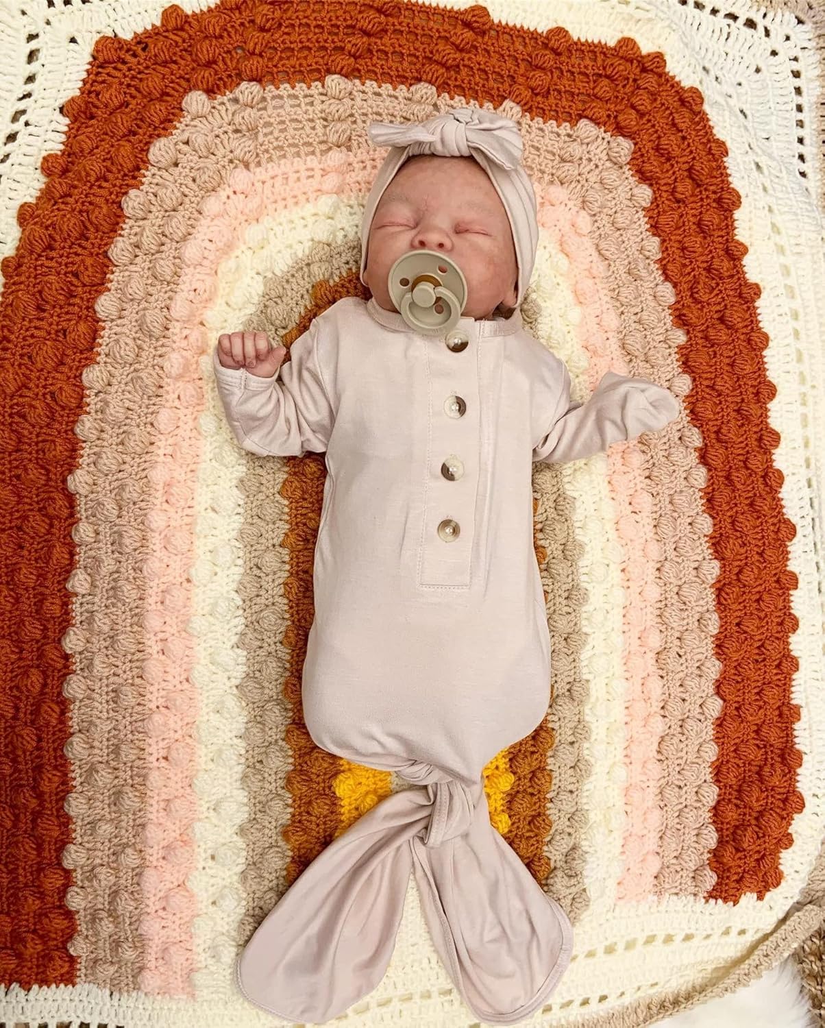 Mommy and Me Robe, Swaddle, Hat Bow Bundle - Honey Color Baby Swaddle, Hat and Bow Set for Baby Boy or Girl, XX-Large - Image 8