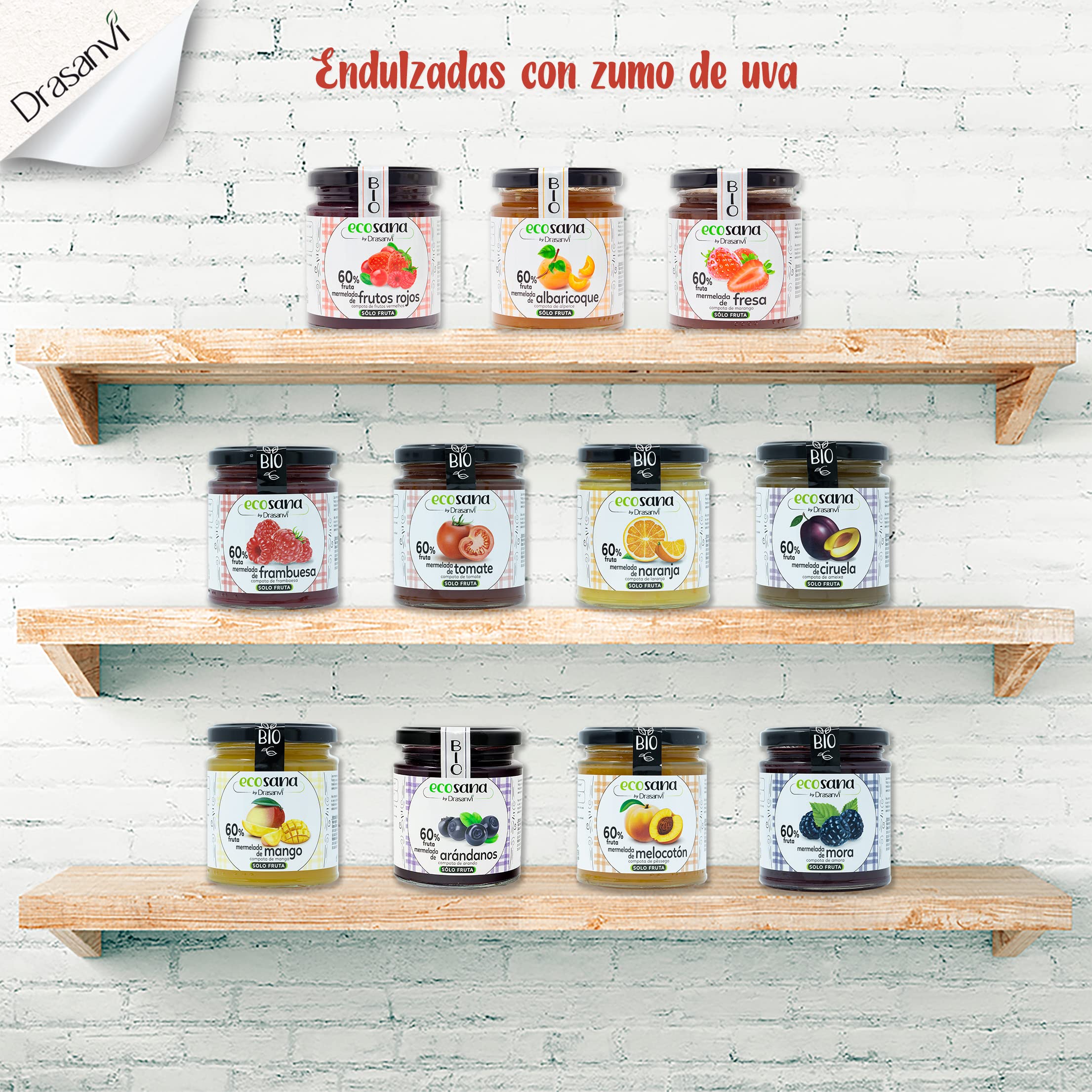 Drasanvi ECOSANA Mermelada de Fresa sin Azúcar Bio,con Vitaminas del Grupo B, Vitamina C, Minerales y Omega 3 |Fuente de Energía, Antioxidante | Deliciosa y Endulzada con Zumo de Uva,250 g