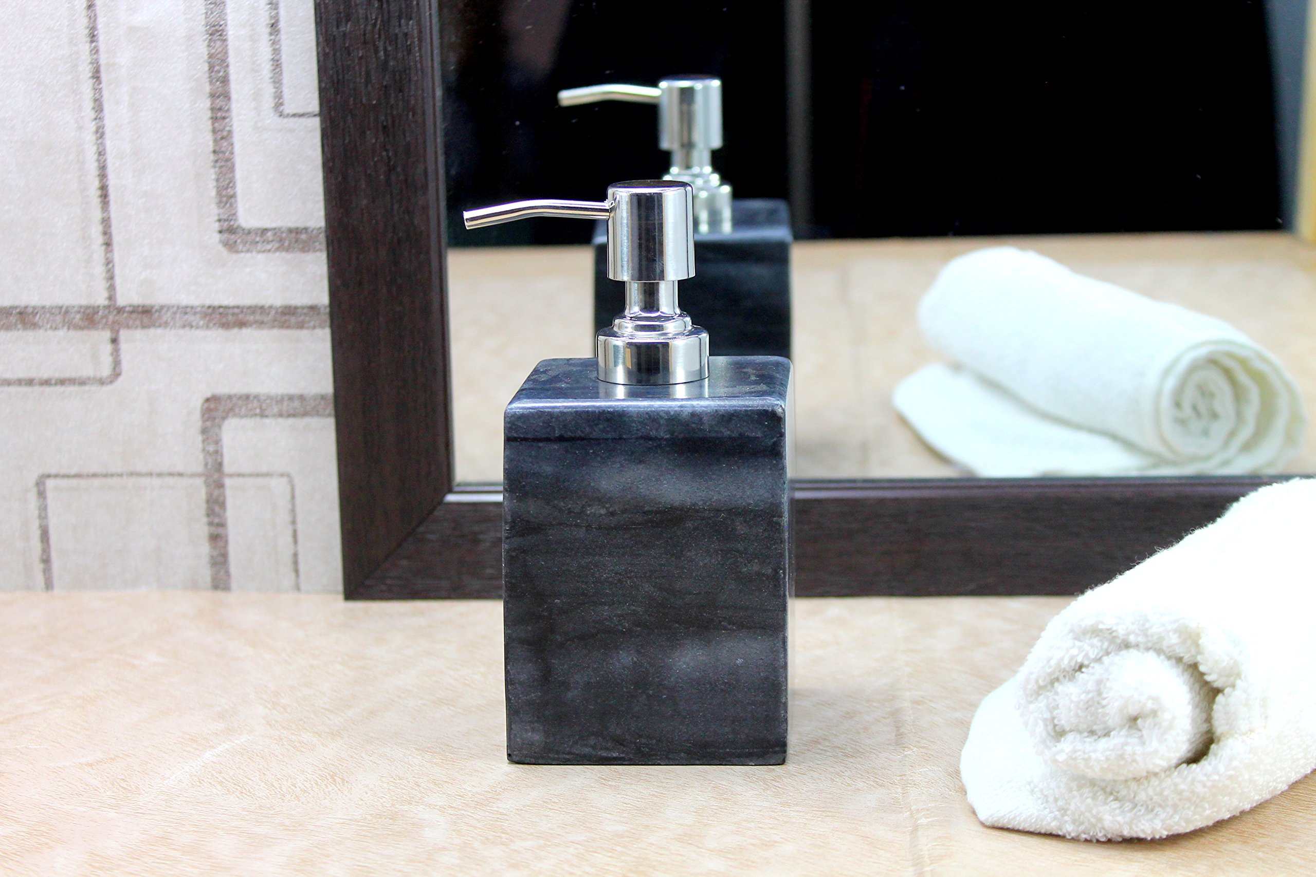 KLEO Soap/ Lotion Dispenser - Made of Genuine Natural Multicolor Stone in Black/Grey Color - Luxury Bathroom Accessories Bath Set 1