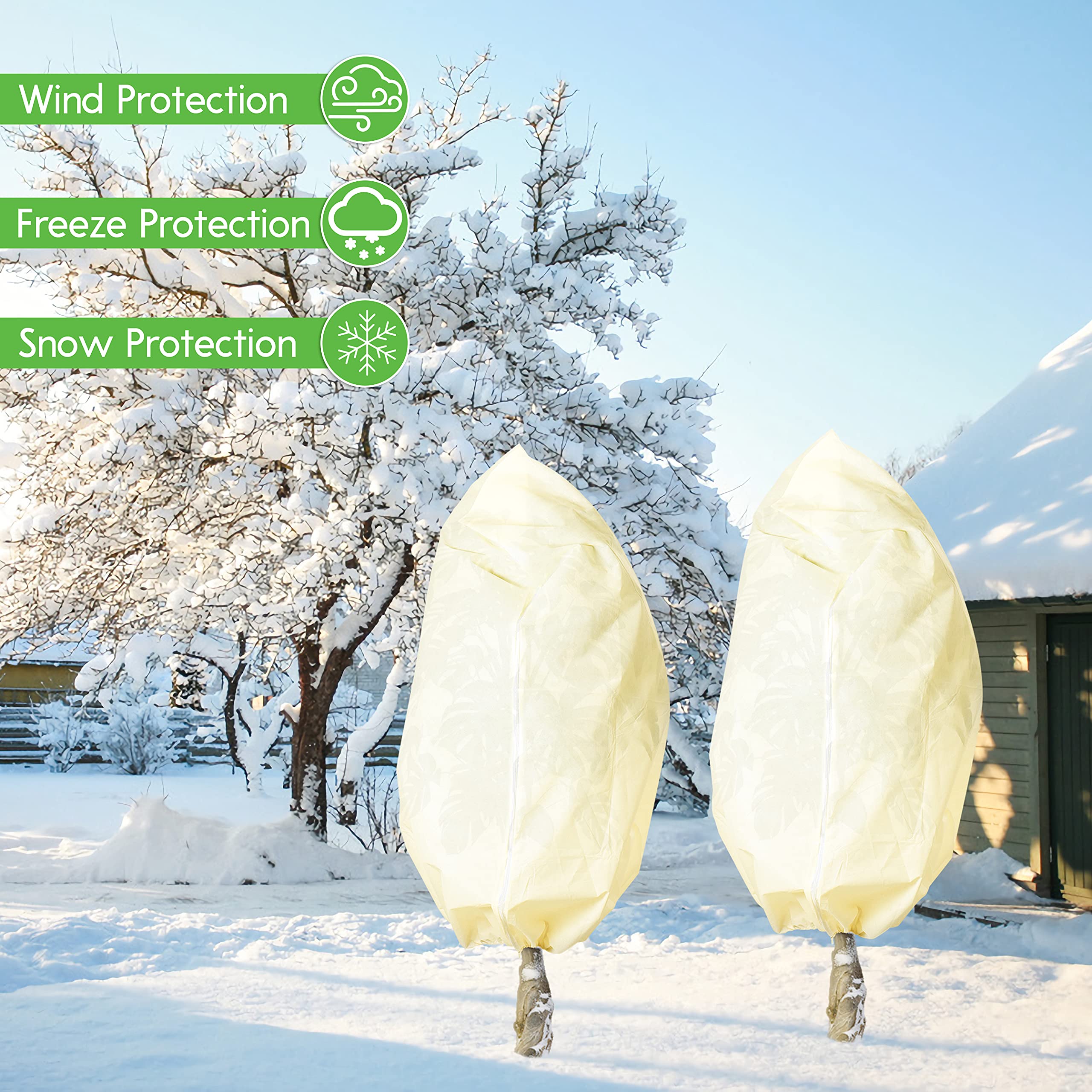 Bonviee 2 confezioni di coperture per piante antigelo – 200 x 94,121,9 cm – Grandi coperture per alberi di protezione dal gelo – Coperture riutilizzabili per l’inverno, con coulisse e cerniera