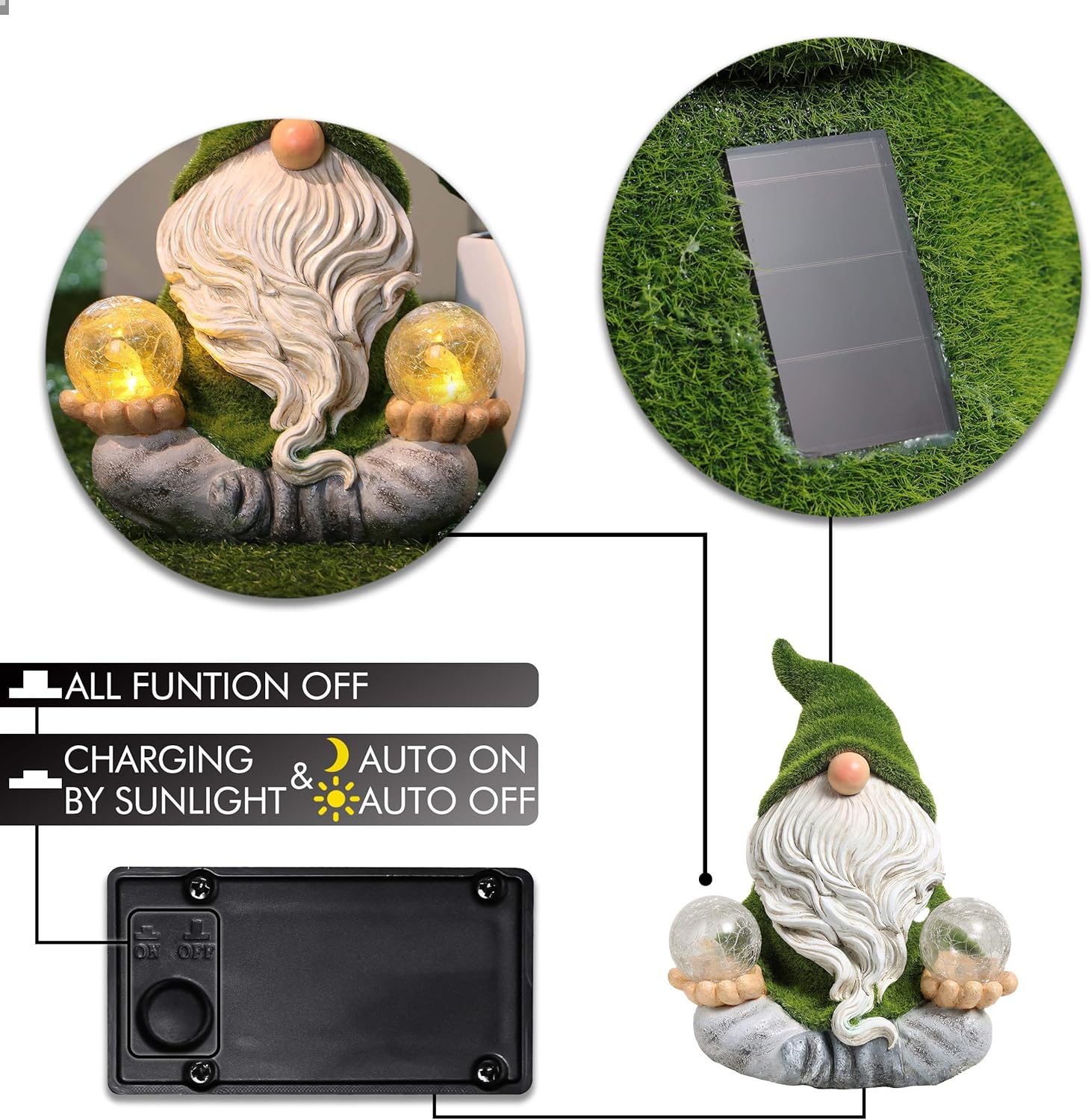 TERESA'S COLLECTIONS Garden Gnomes Decor with Solar Lights, St Patricks Decorations for Outdoor Decor,Resin Flocked Zen Garden Decor Outdoor for Porch Patio, Yoga Gnome Gifts for Women and Men, 8" - Image 5