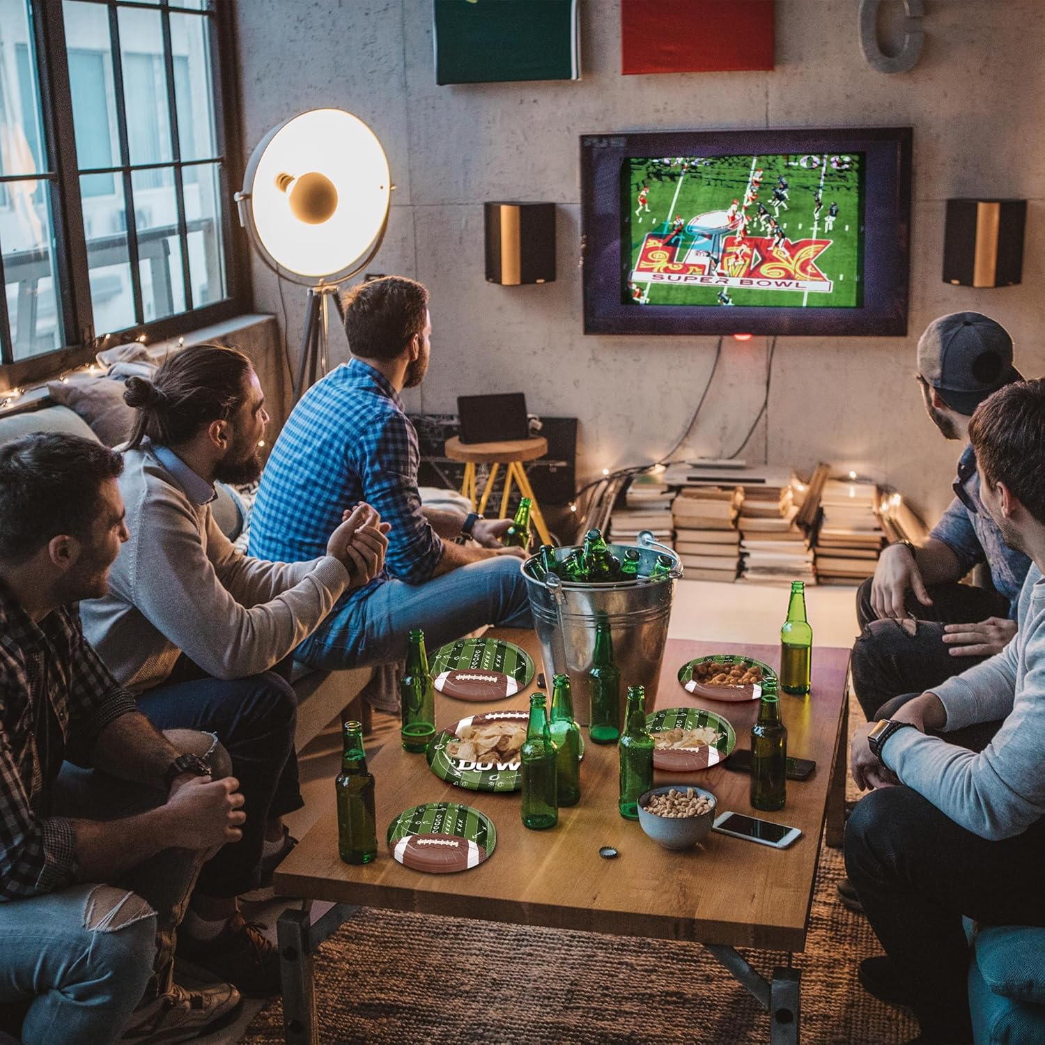 Football Paper Plates and Napkins and Cups Set 101 Count, Heavy Duty 10'' and 7'' Disposable Plates, Paper Cups and Tablecloth, Super Bowl Party Table Decorations Supplies, Serve 25 - Image 6