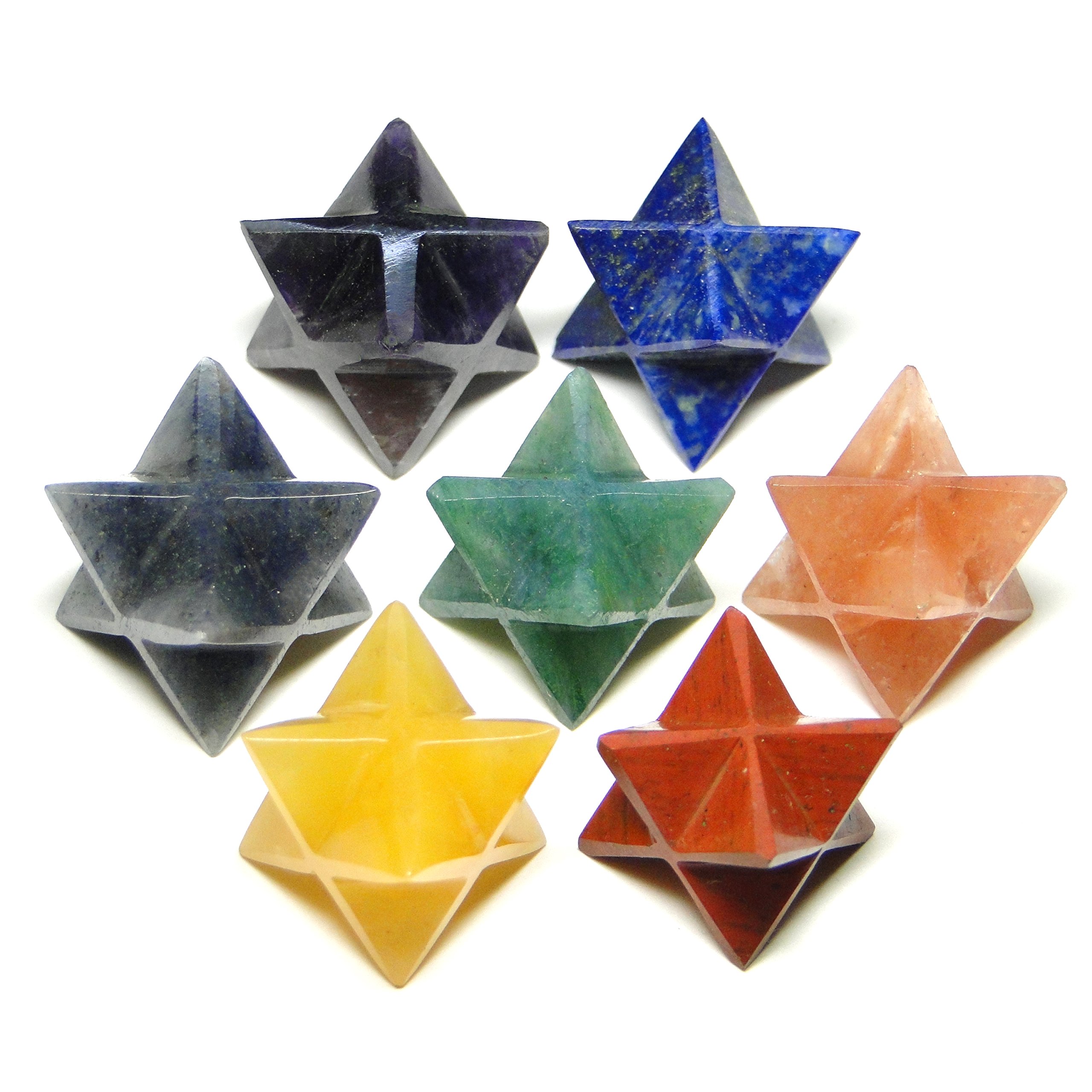 Nature's Crest Chakra Merkaba Star 8 Point Set of 7 Pcs Natural for Metaphysical Energy Healing Meditation Chakra Reiki Tool Sacred Geometry Tetrahedron Crystal Gemstone Altar Decor Spiritual Gifts
