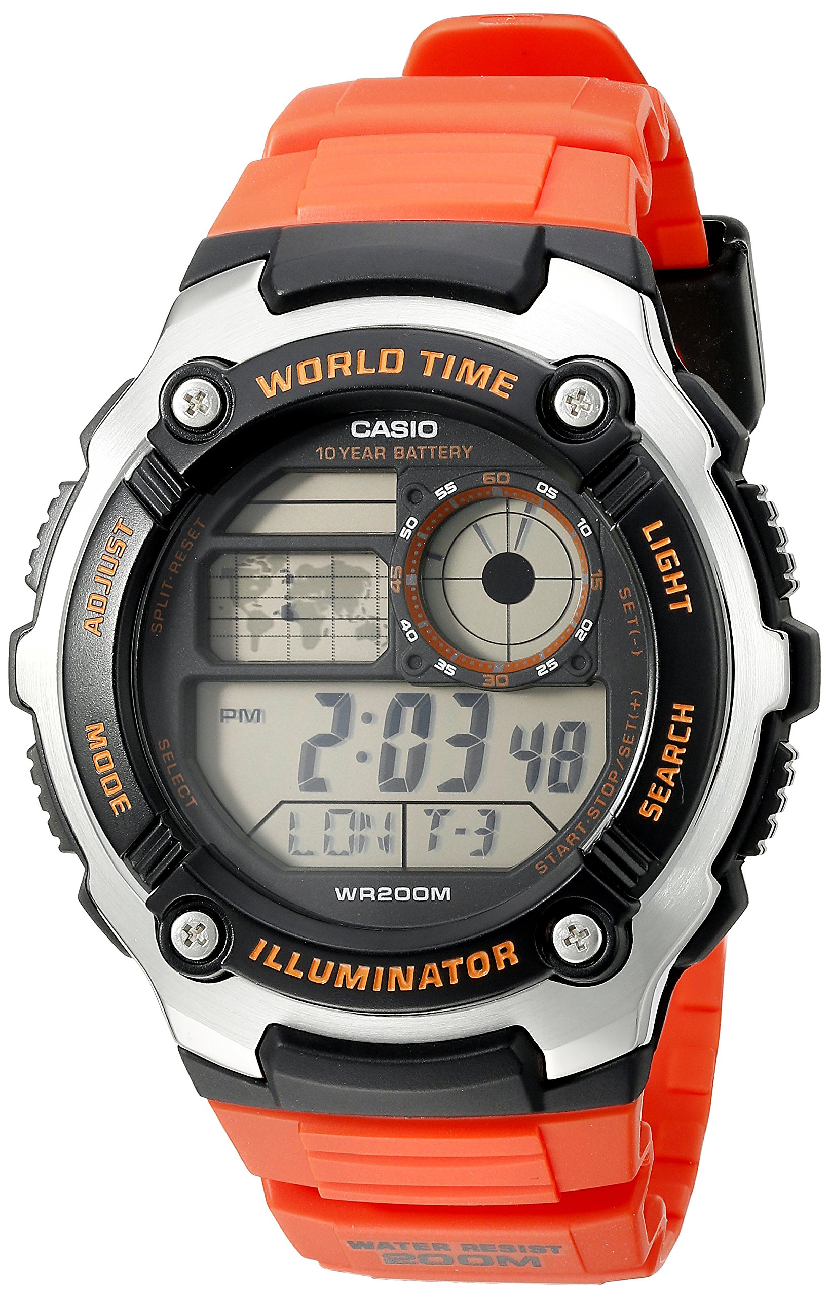 Casio Men's AE-2100W-4AVCF Digital 10-Year Battery Digital Display Quartz Orange Watch