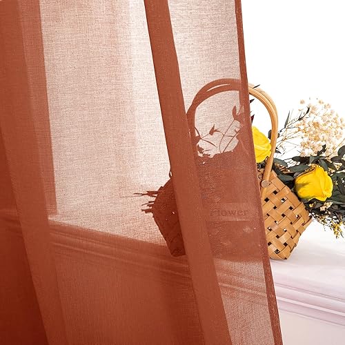 Miniatura 4 de MIULEE 2 paneles de cortinas semitransparentes de terracota elegantes con ojales en la parte superior, paneles texturizados de lino para dormitorio,