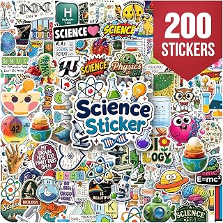 Premium 200 Pcs Science Stickers, Waterproof Vinyl Sticker Pack | 200 Unique Designs for Water Bottles, Laptops, Notebooks, Journals, Classroom Supplies, Teachers, Students & Science Lovers