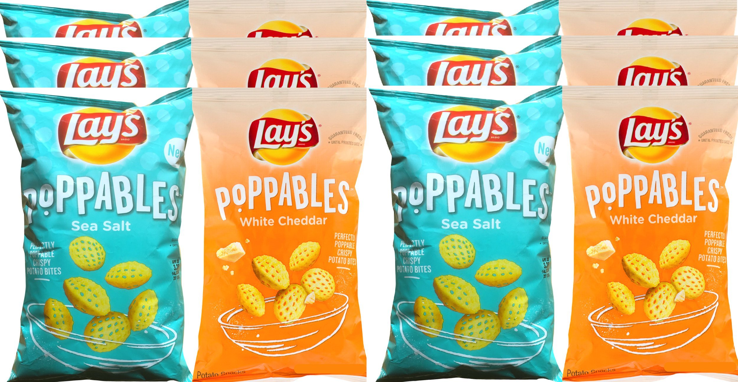 Lay's Poppables Sea Salt & Lay's Poppables White Cheddar Perfectly Poppable Crispy Potato Bites Net Wt 5 Oz (12)