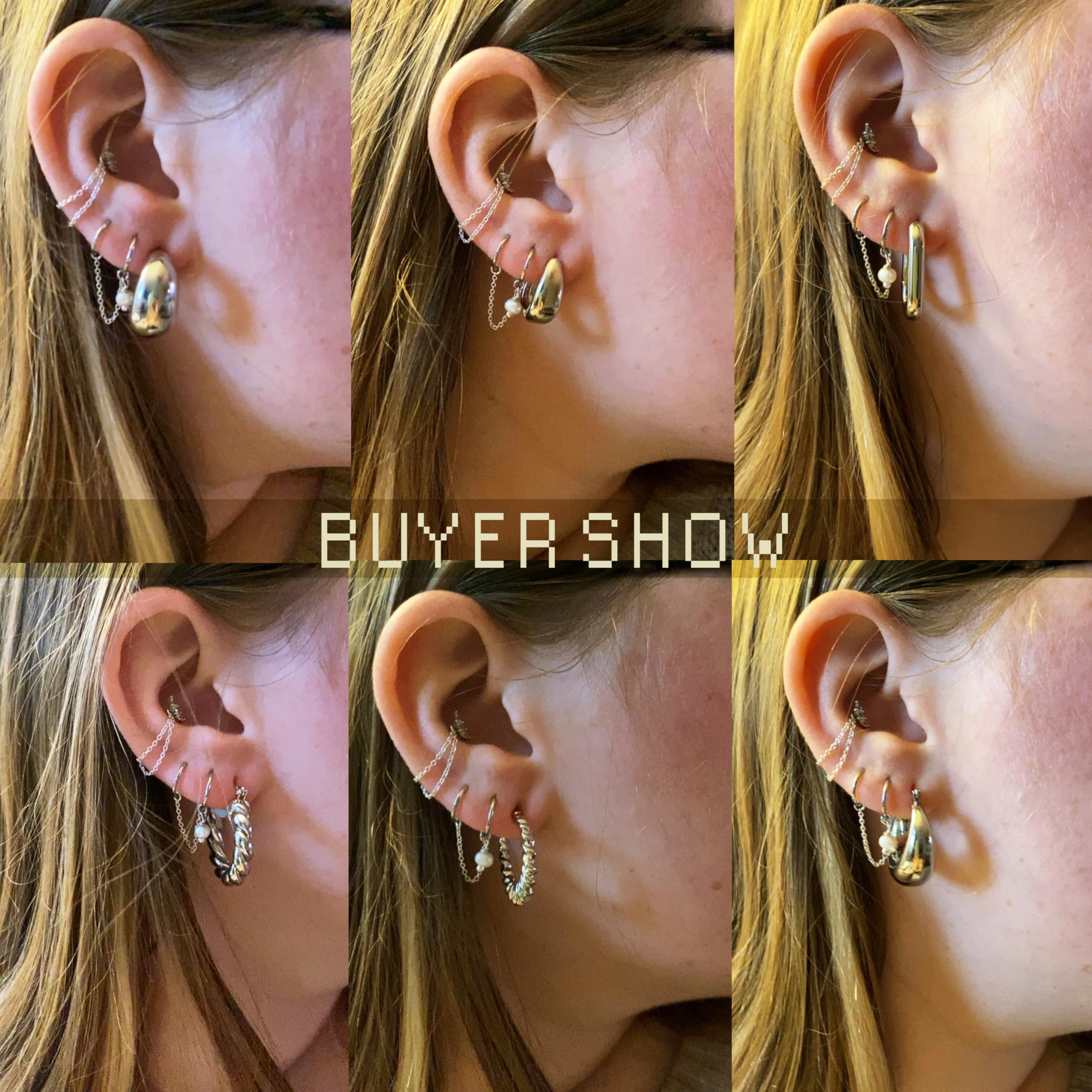 6 Pairs 14K Gold Hoop Earrings for Women Lightweight Chunky Hoop Earrings Multipack Hypoallergenic, Thick Open Twisted Huggie Hoops Earring Set Jewelry for Gifts.