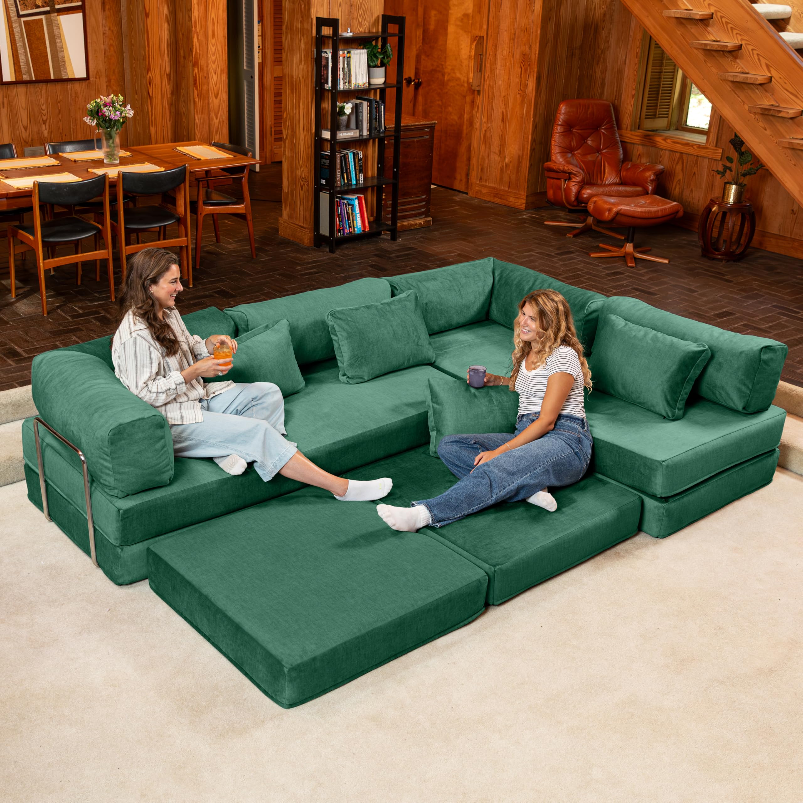 Jaxx Unsofa Modular Convertible U-Shaped Sectional Sofa with Foldable Memory Foam King Sleeper Bed Space Saving Floor Sofa