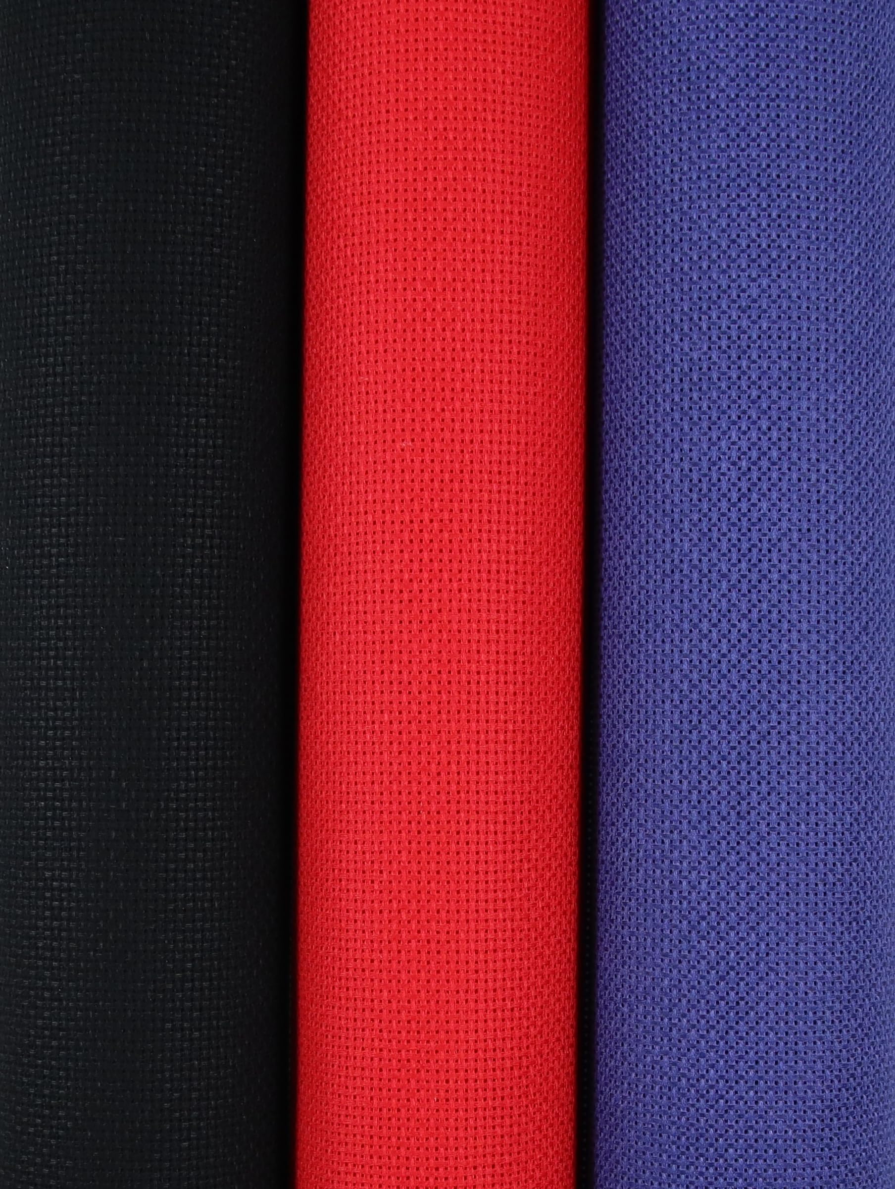 KCS 3 pc of 15" x 18"(38cmx45cm) Counted Cross Stitch Cotton Aida Cloth Needlework Rolled Fabric Box,18CT,Red+Royal Blue+Black