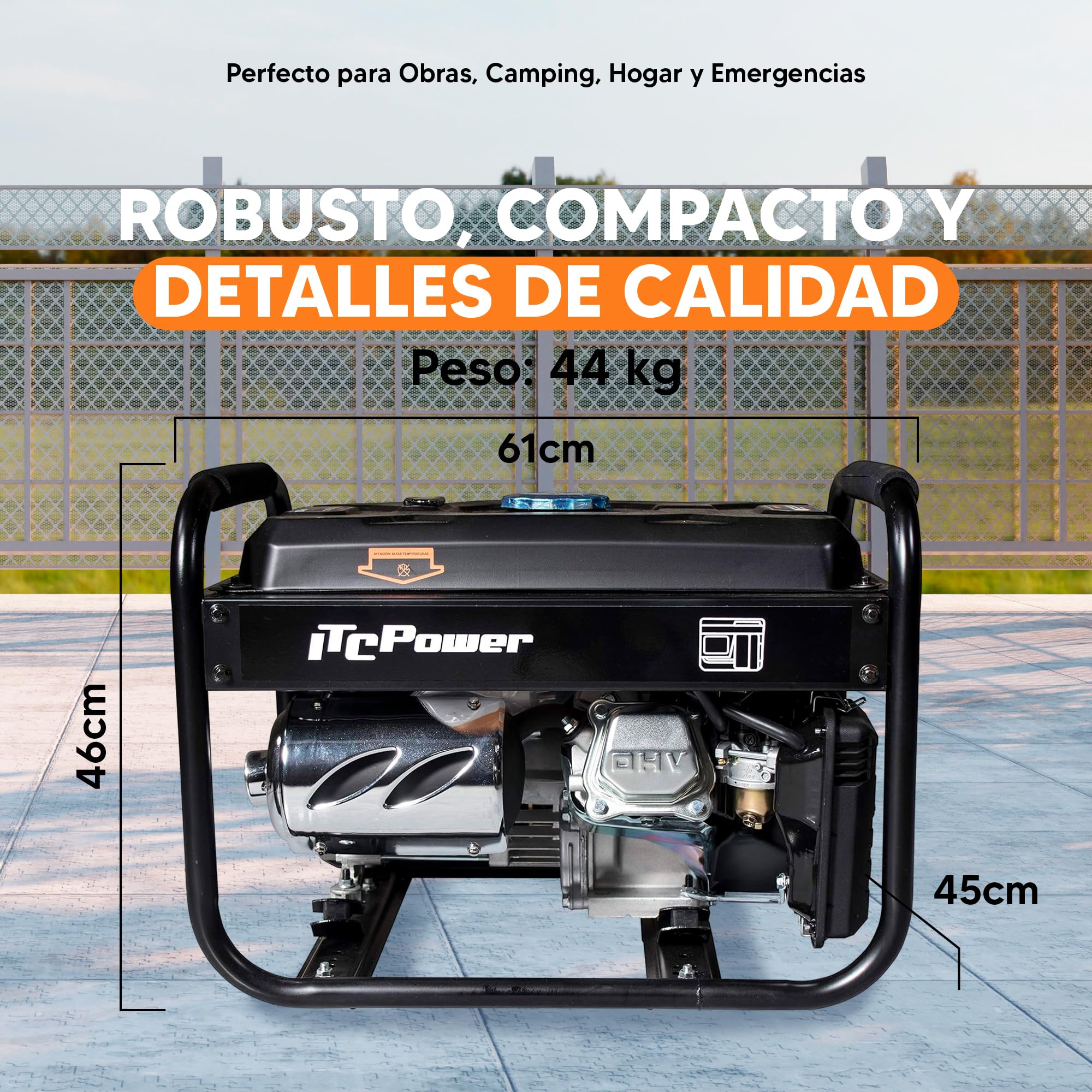 ITCPower Generador Gasolina Silencioso 2,8KW para Emergencias Domésticas - Generador Eléctrico Portátil 230V para Herramientas y Camping - Generador 4 Tiempos con Gran Autonomía y Bajo Ruido