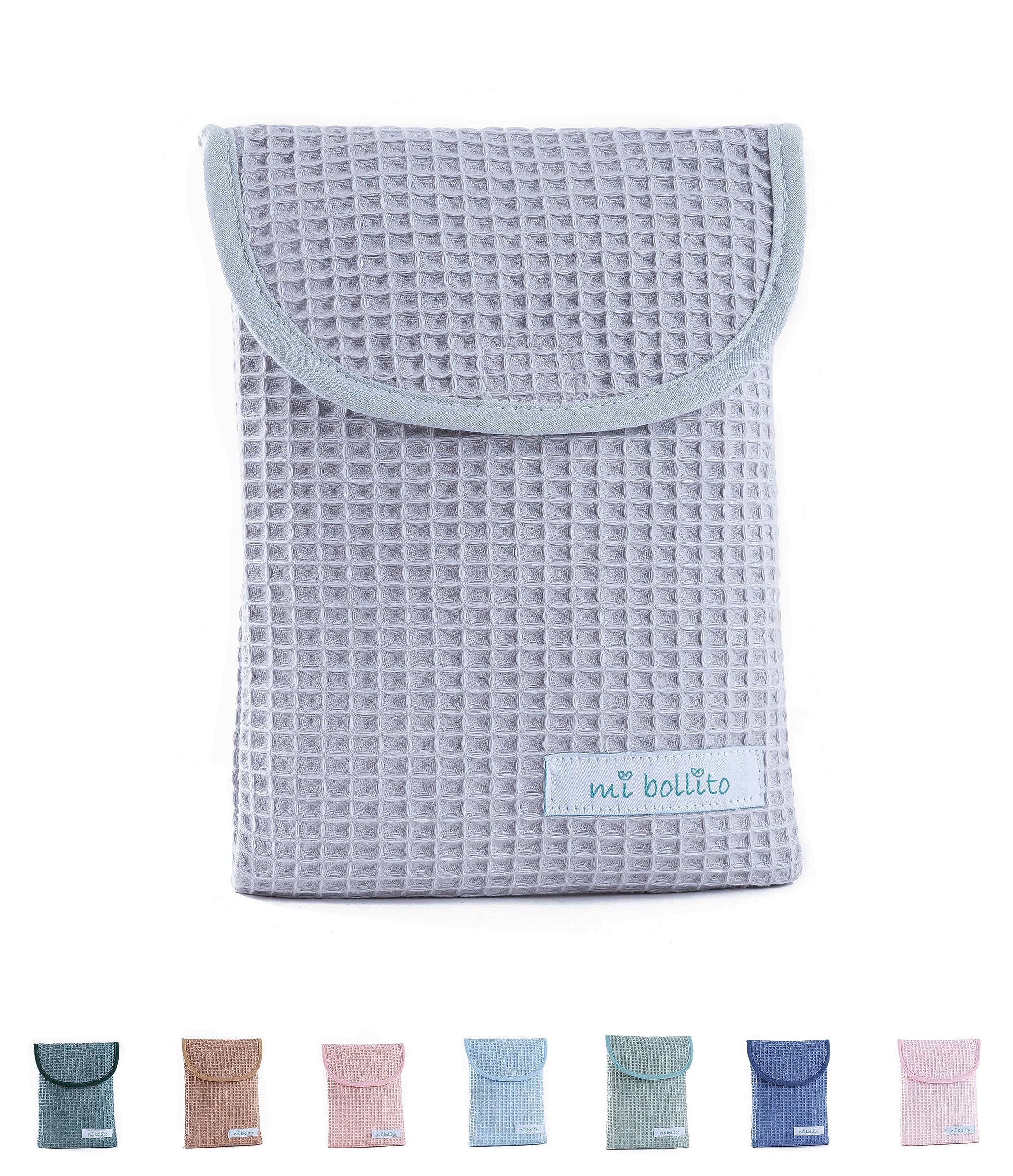 mi bollito Organiser bag for diapers and baby wipes 100% cotton waffle fabric, quick Velcro closure, practical and stylish., light grey - Image 4