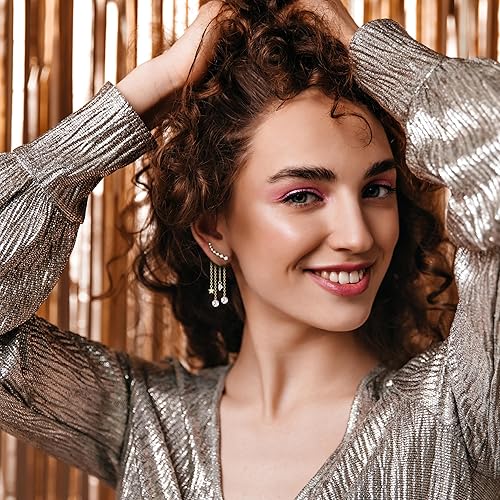 Miniatura 6 de 2 aretes de oruga para mujer, aretes de plata con borlas, aretes colgantes de estrella de luna, regalo de joyería para niñas