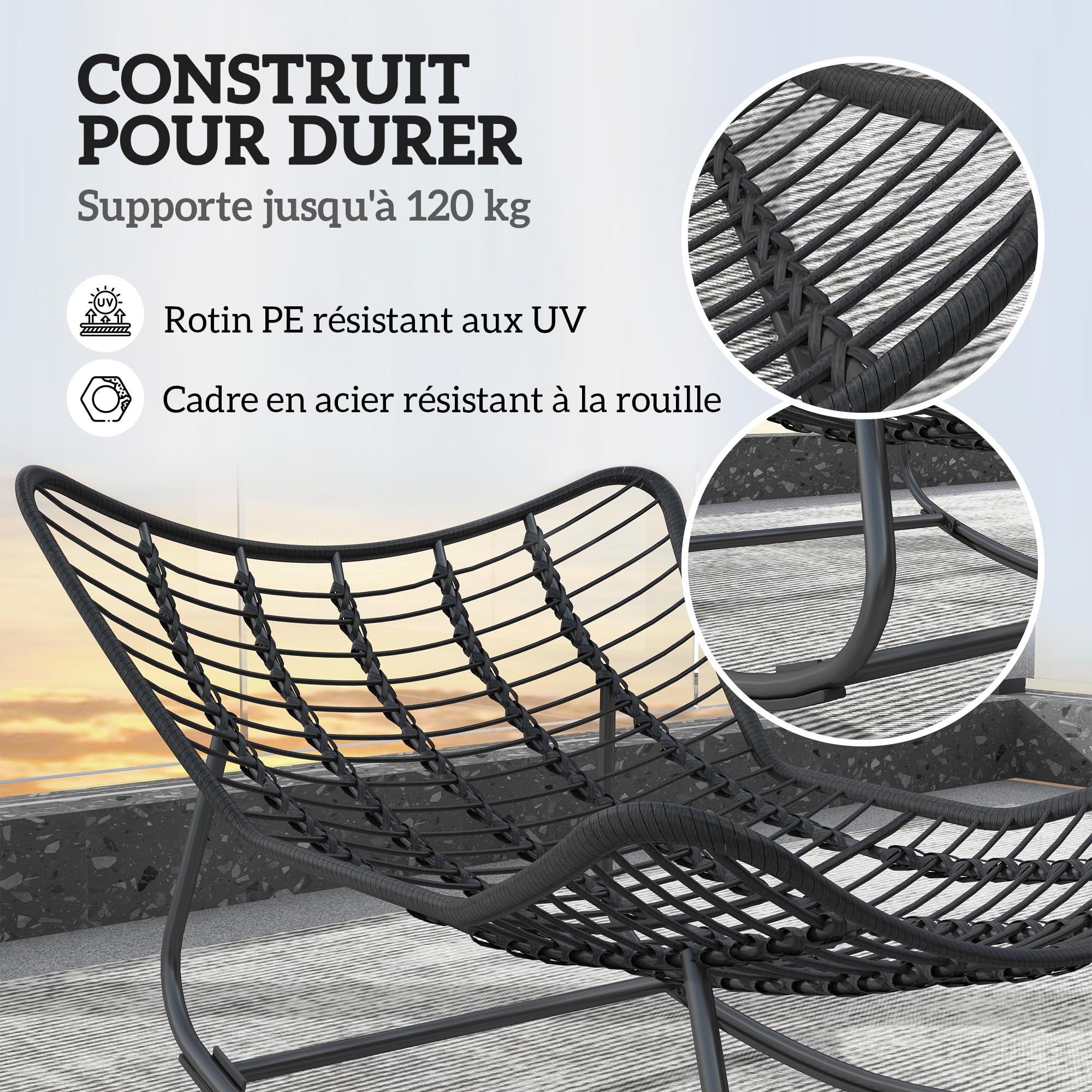Outsunny Fauteuil à Bascule de Jardin, Chaise à Bascule en Forme d'œuf en résine tressée, Rocking Chair avec Coussin rembourré pour Jardin, Chambre à Coucher, Salon, Gris